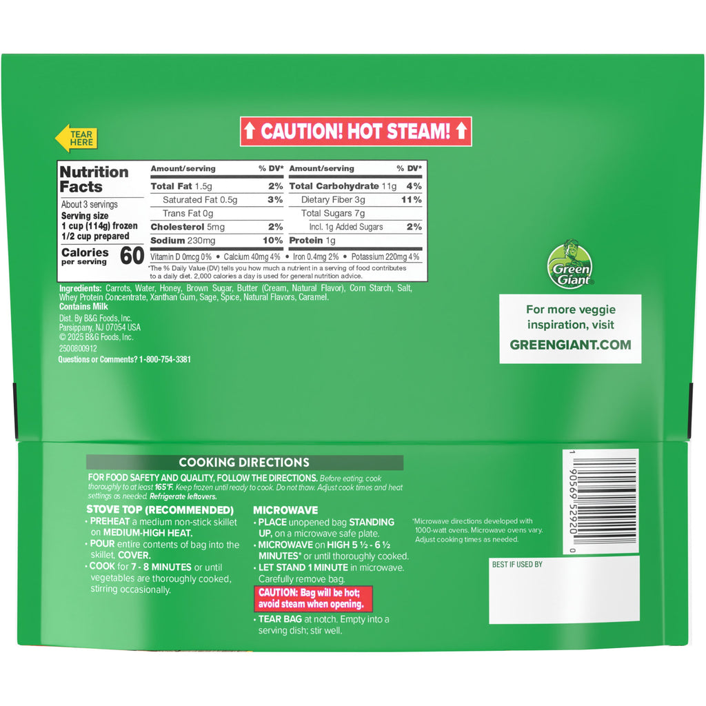 Green Giant Restaurant Style Honey Glazed Carrots With Sage Butter Frozen Vegetable 12 Oz