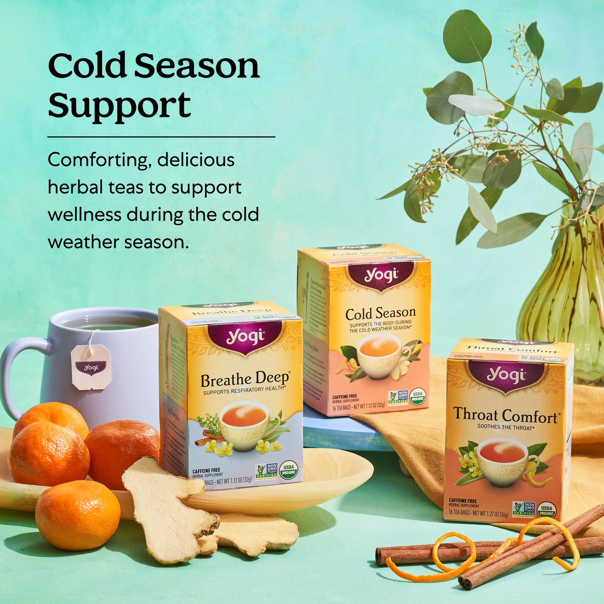 Yogi Throat Comfort Organic Herbal Wellness Tea Bags Caffeine-Free 16 Count