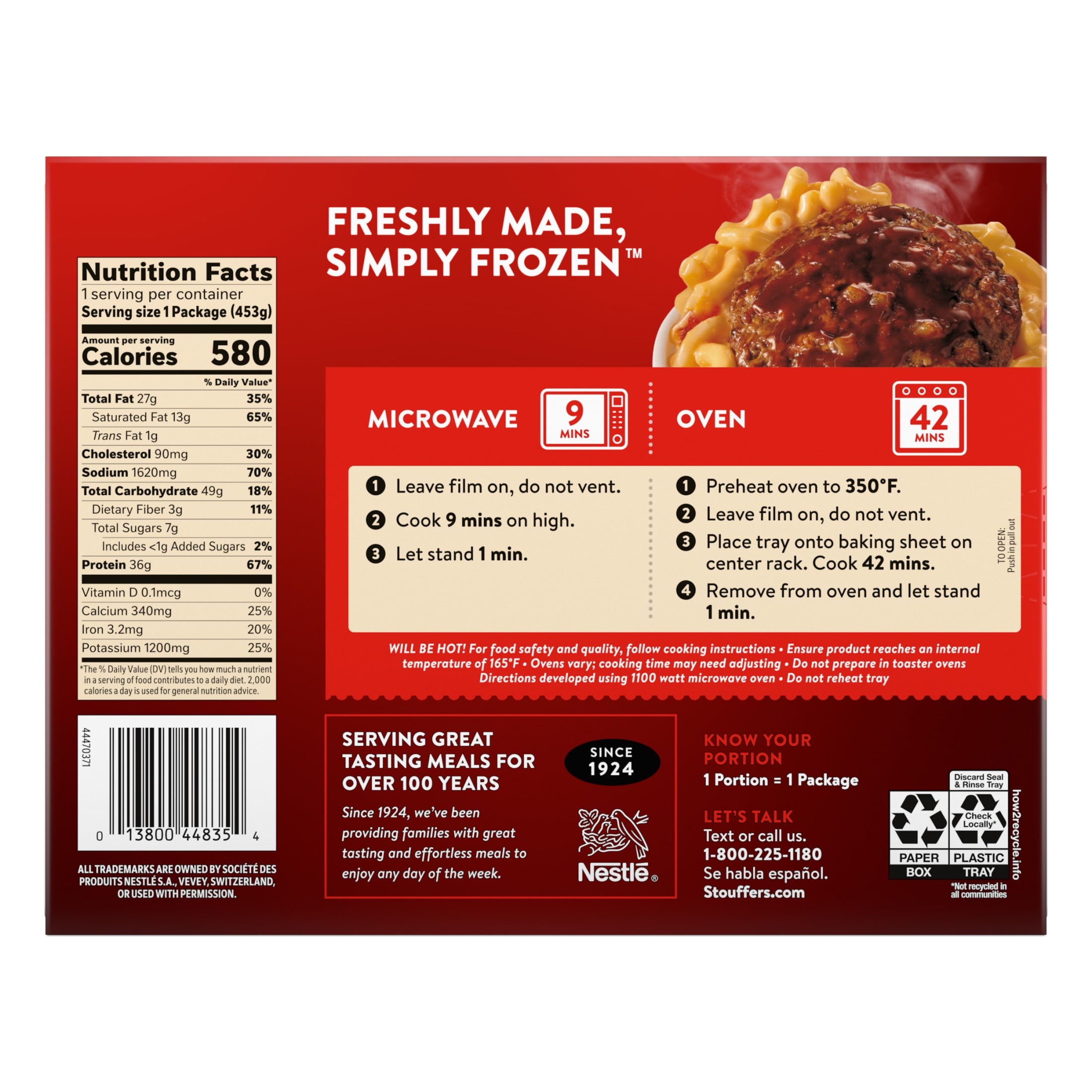Stouffer's Salisbury Steak Large Size Meal Frozen 16 Oz
