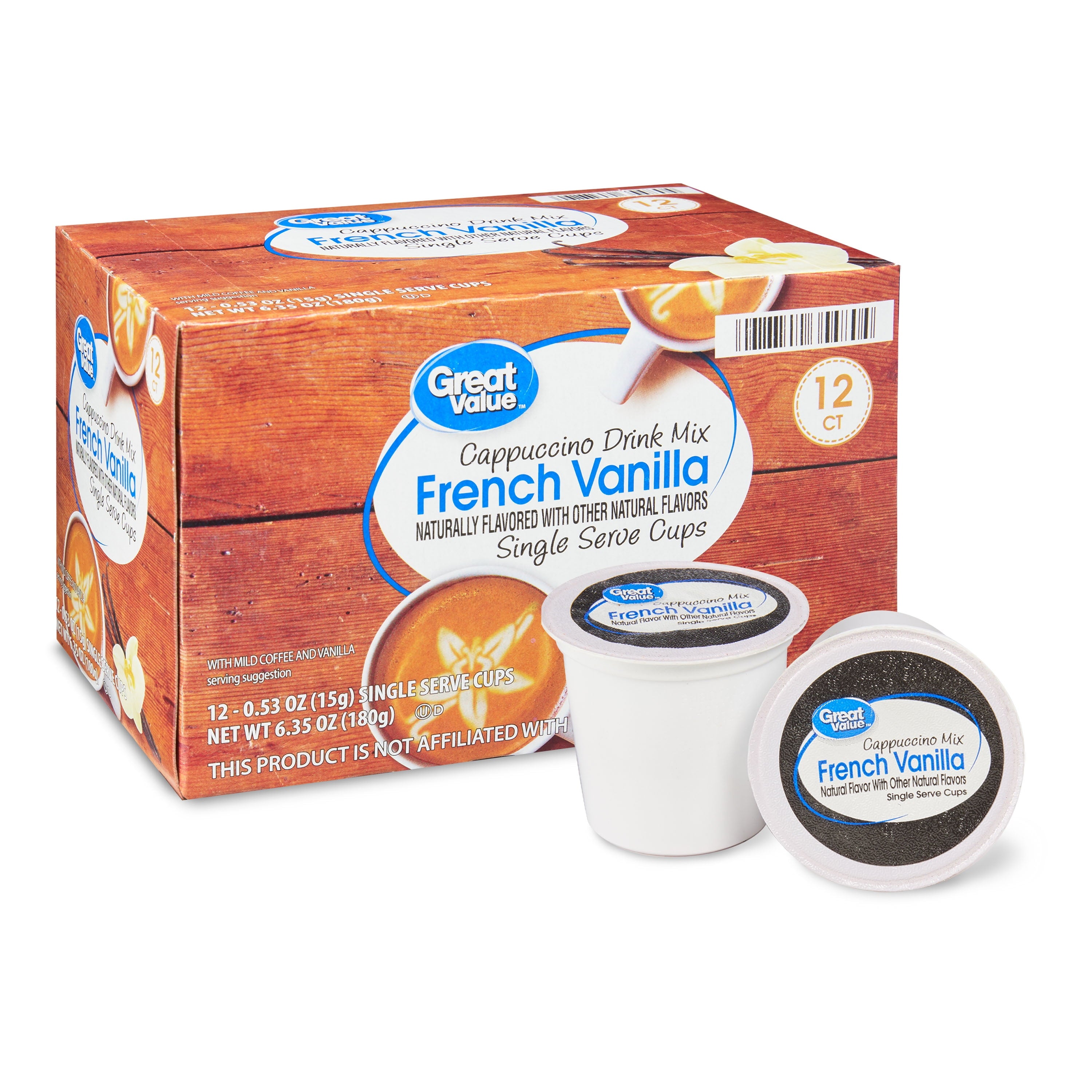 Great Value French Vanilla Cappuccino Mix Medium Roast Coffee Pods 12 Count
