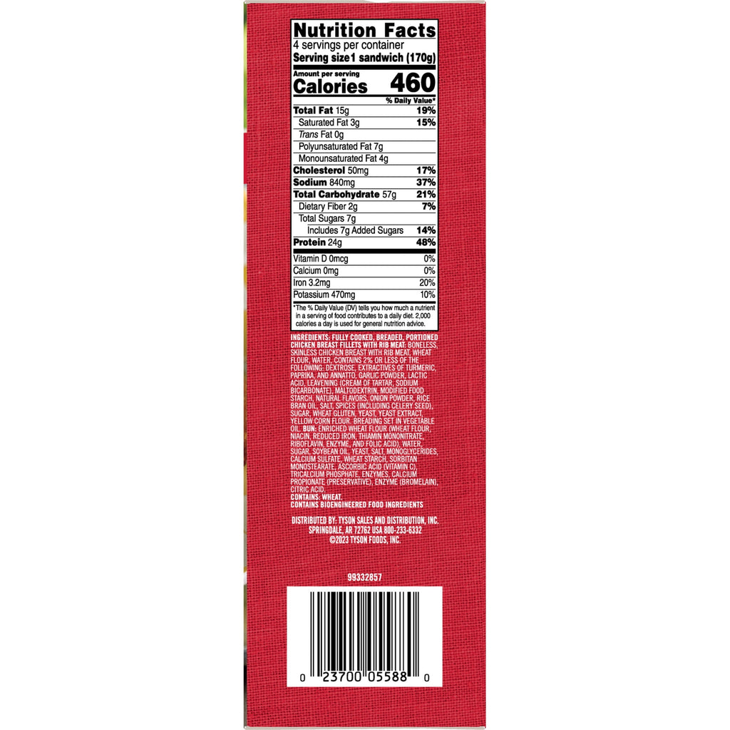 Tyson Original Frozen Chicken Breast Sandwich 24 Oz 4 Count