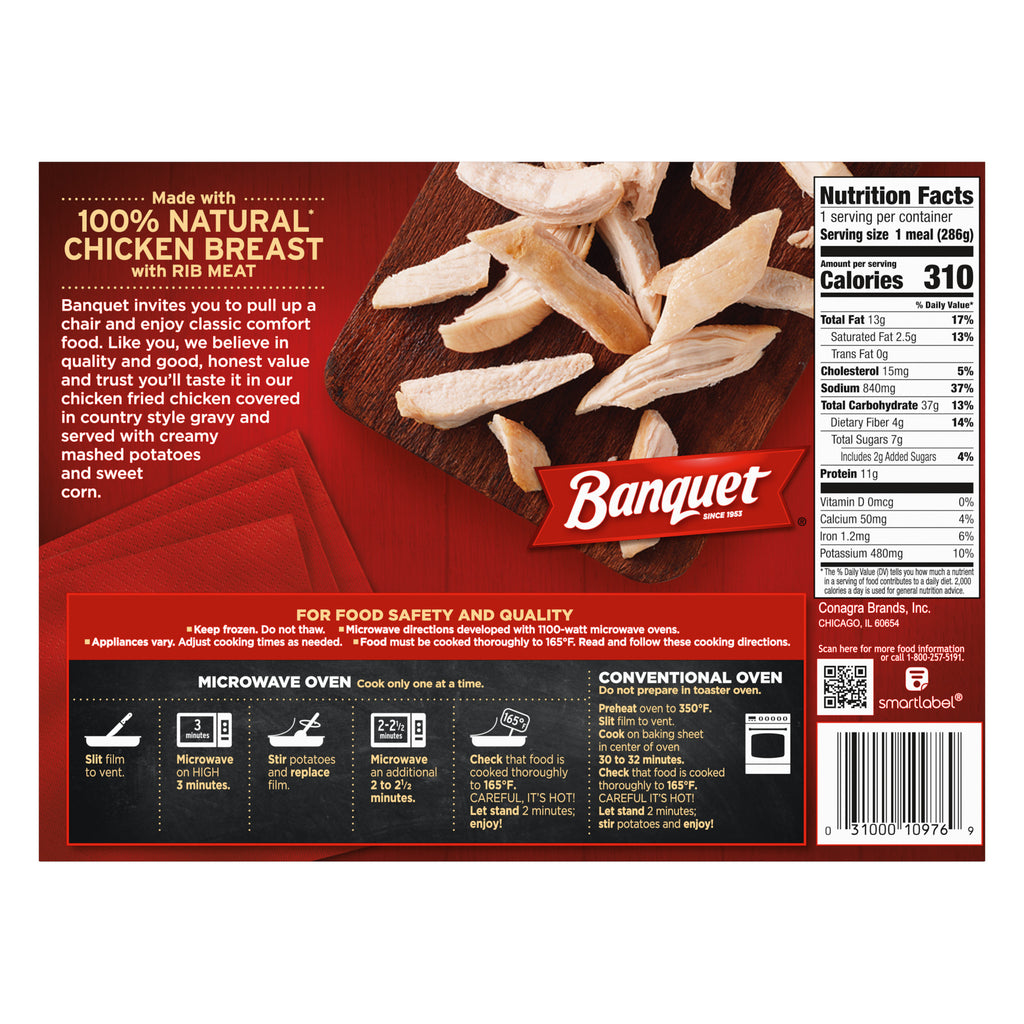 Banquet Chicken Fried Chicken Frozen Meal 10.1 Oz