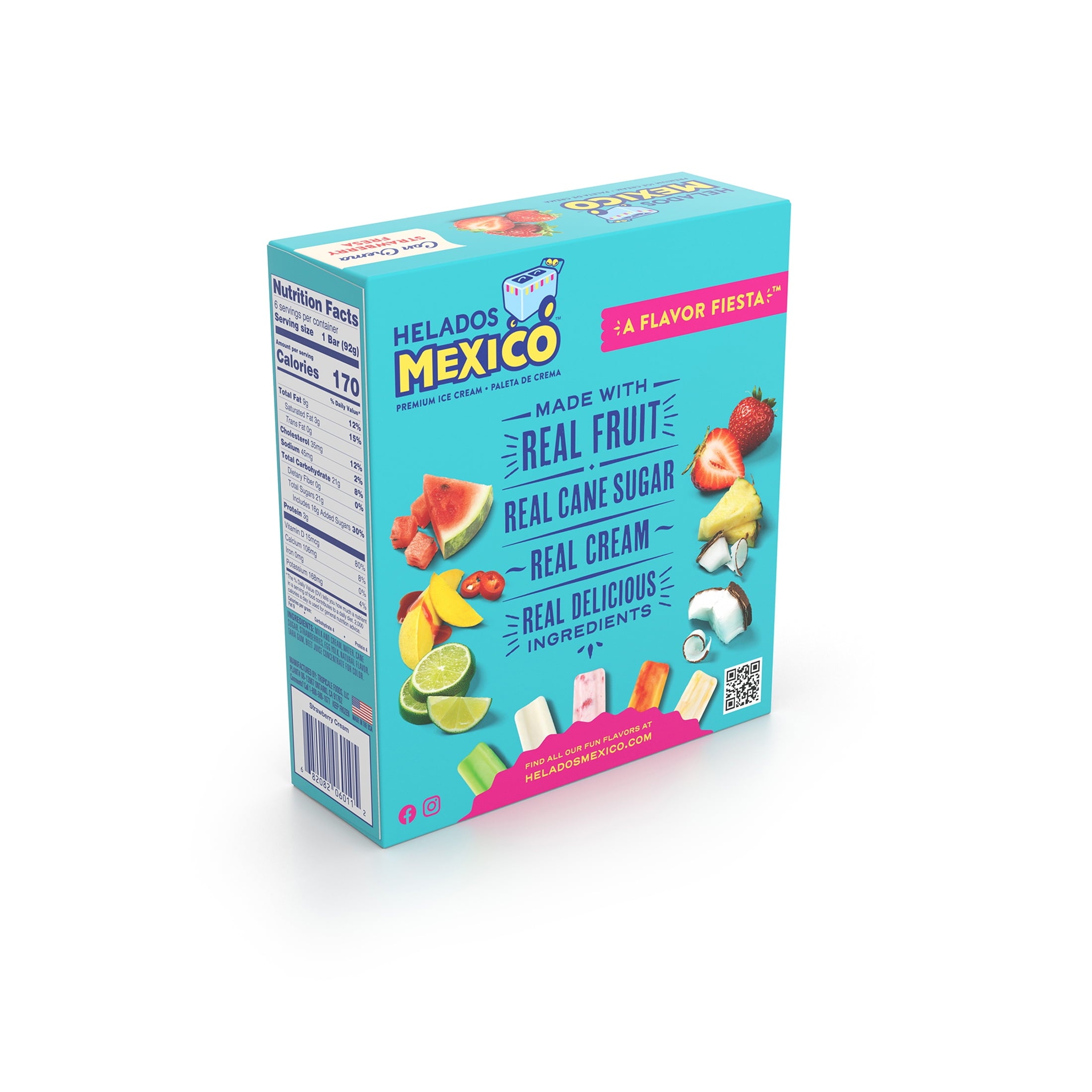Helados Mexico Strawberry And Cream Real Fruit Ice Cream Bars 6 Count 16.5 Fl Oz