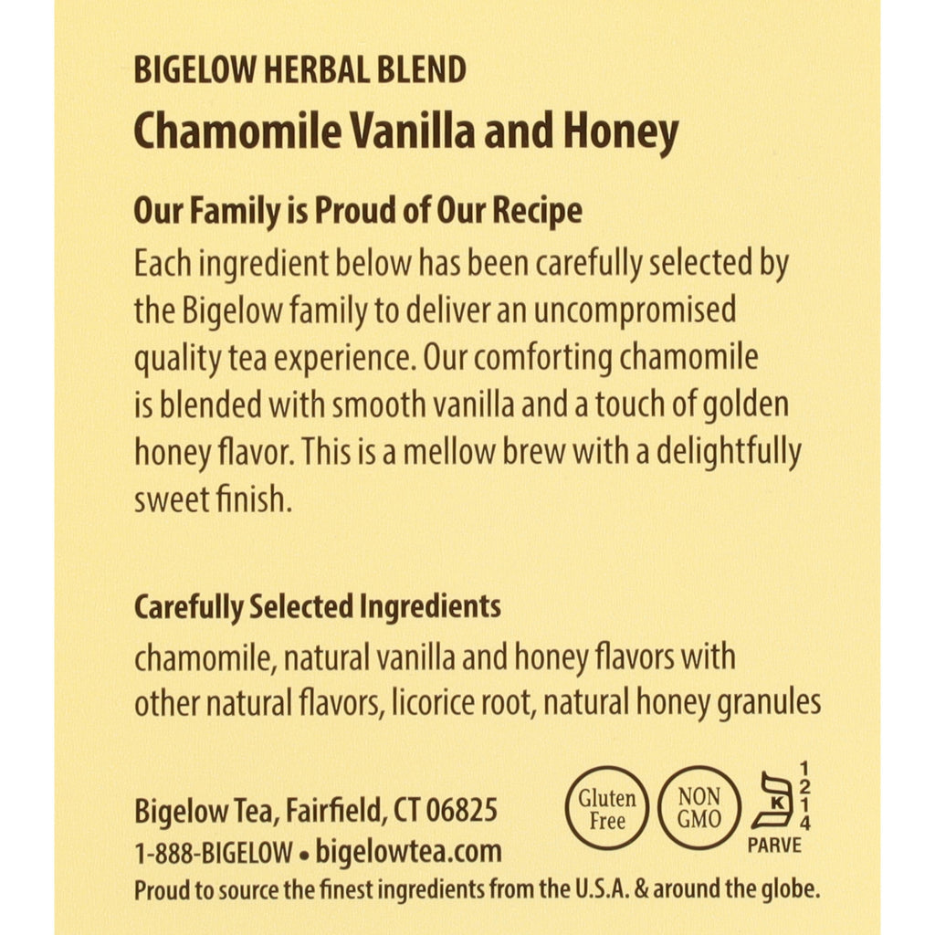 Bigelow Chamomile Vanilla and Honey Caffeine Free Herbal Tea Bags 20 Count