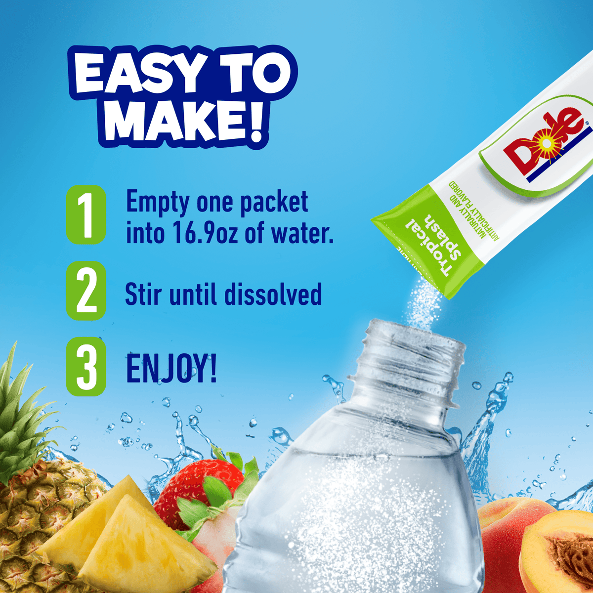 Dole Sugar-Free Drink Mix Variety Pack Tropical Peach Mango & Strawberry Pineapple 30 Count