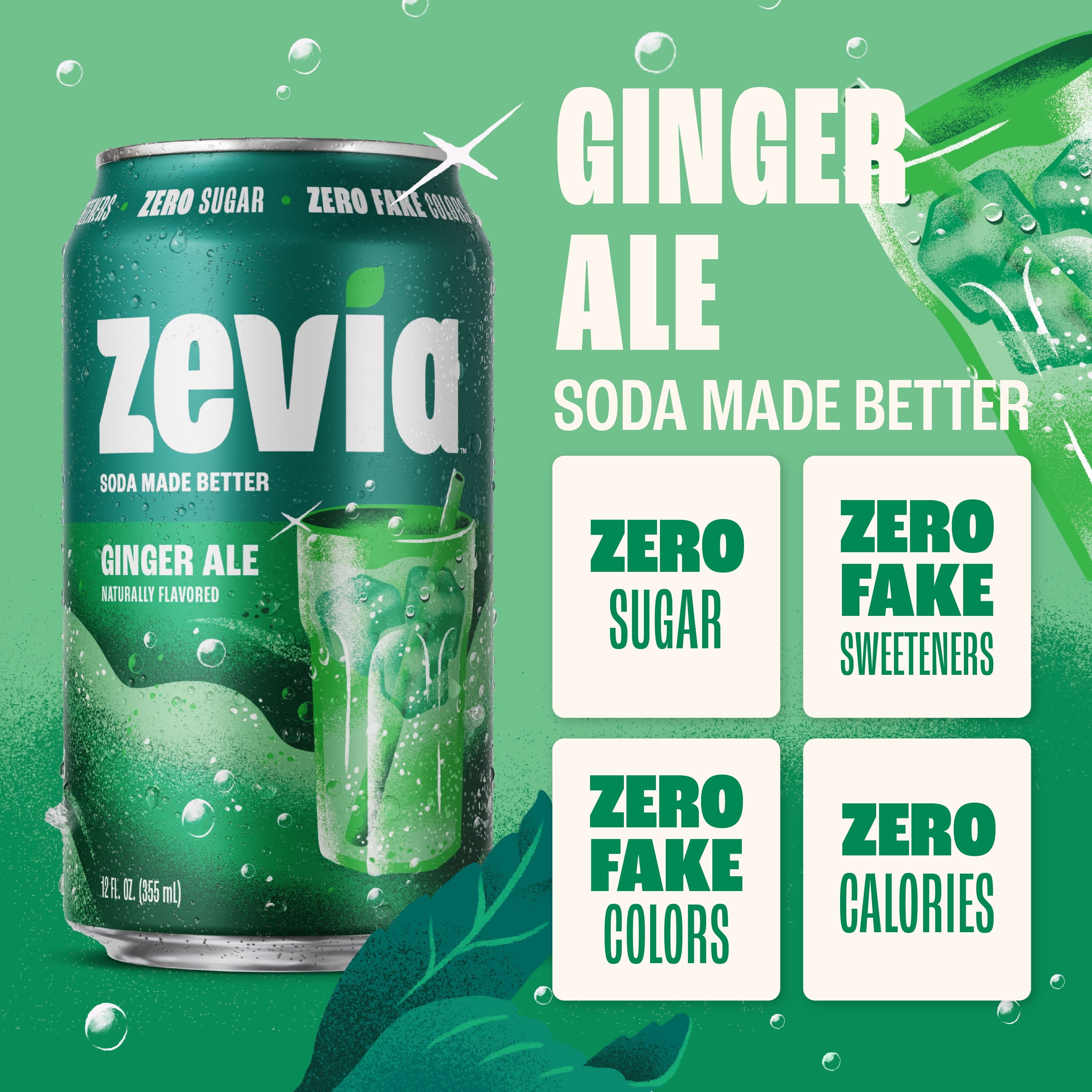 Zevia Zero Sugar Caffeine-Free Ginger Ale Soda Pop Cans 12 Fl Oz 8 Pack