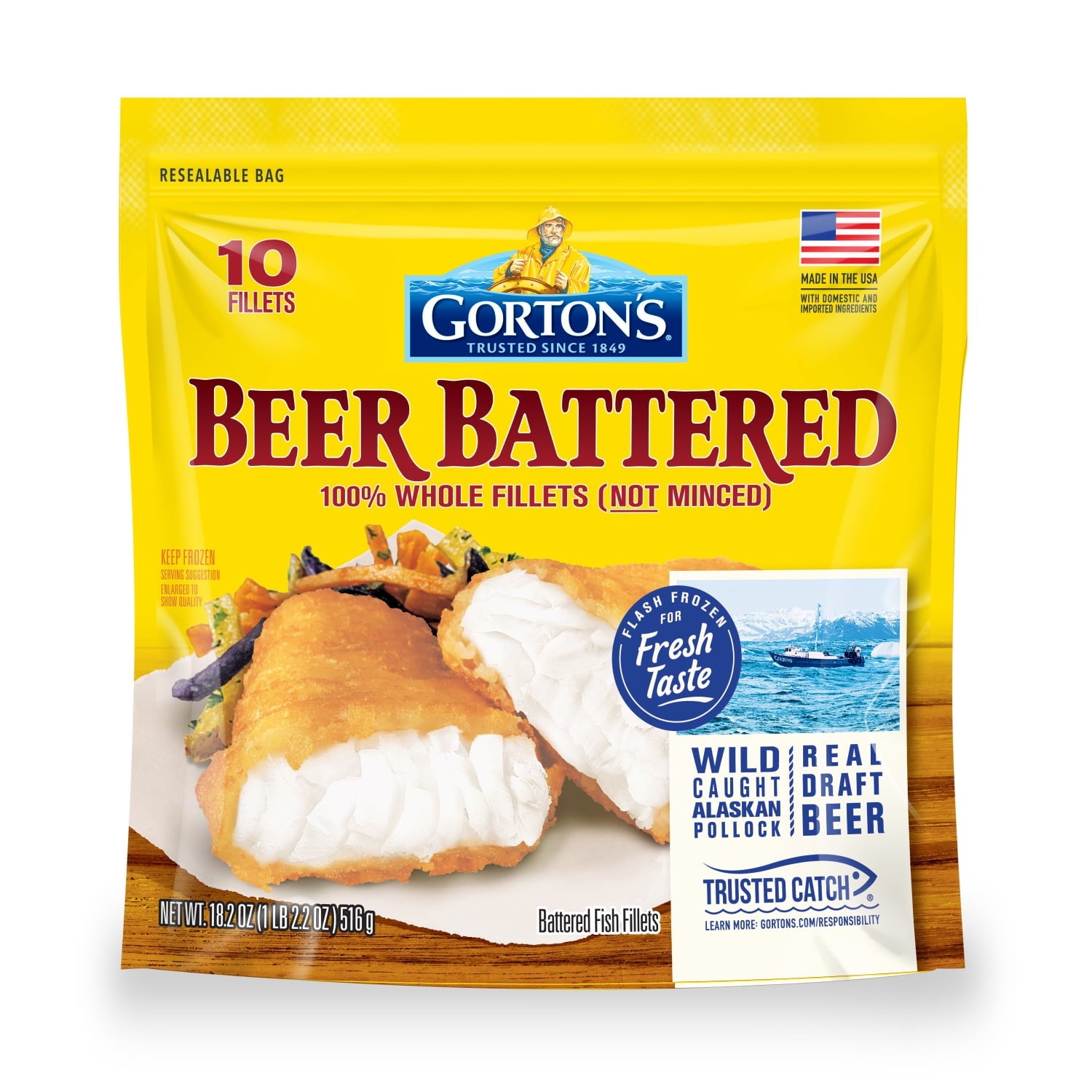 Gorton's Beer Battered Fish Fillets Wild Caught Pollock 18.2 Oz Frozen 10 Count