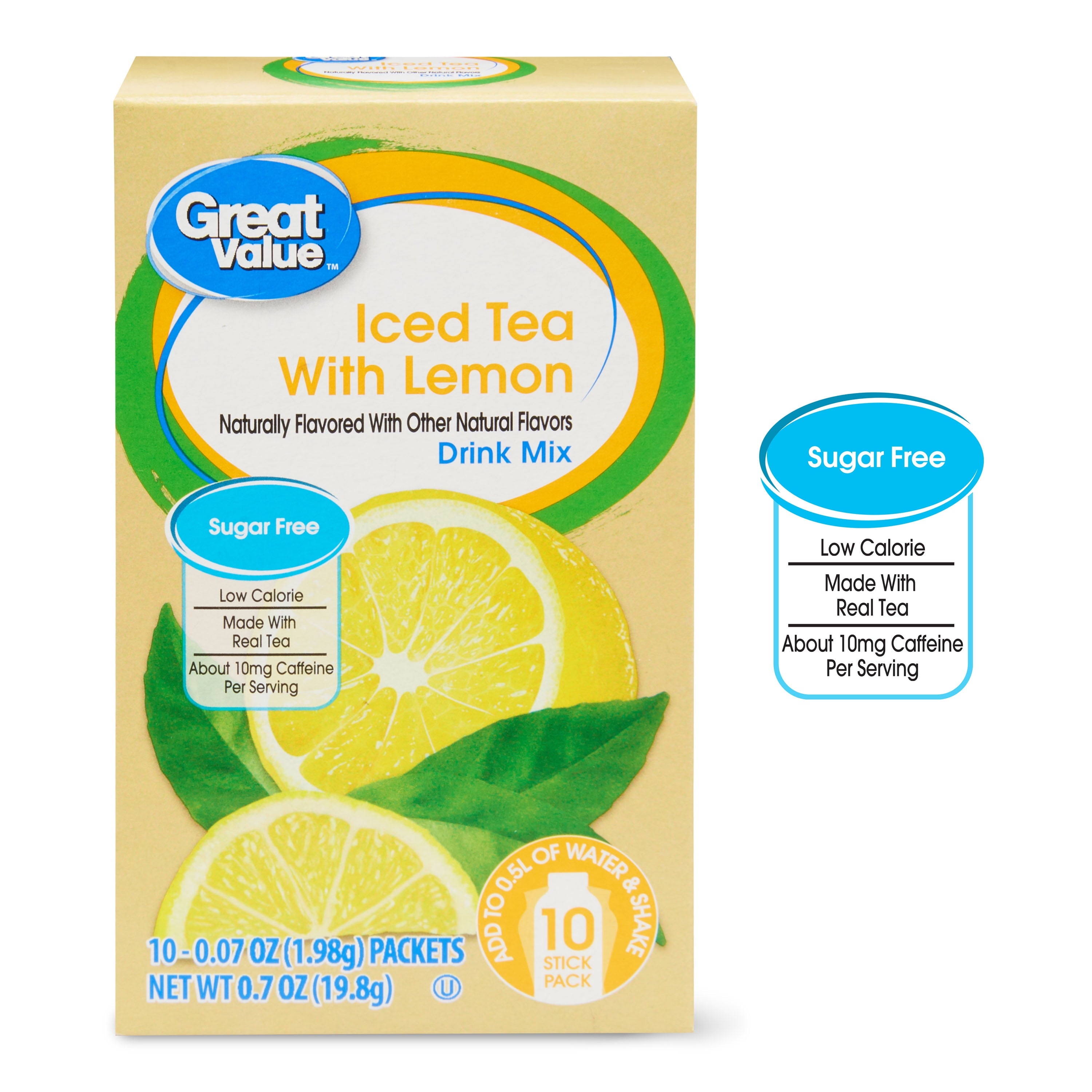 Great Value Sugar-Free Iced Tea with Lemon Naturally Decaffeinated Instant Drink Mix 0.07 oz 10 Count