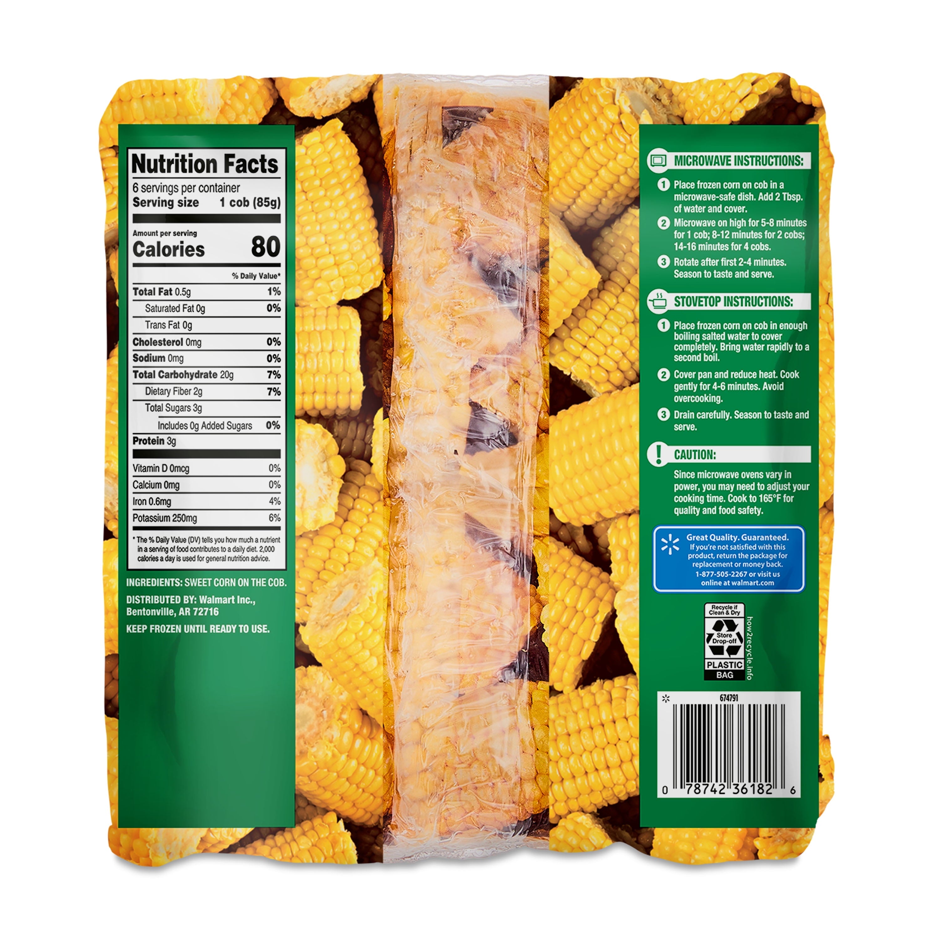 Great Value Sweet Corn On The Cob Frozen 6 Count 18 Oz