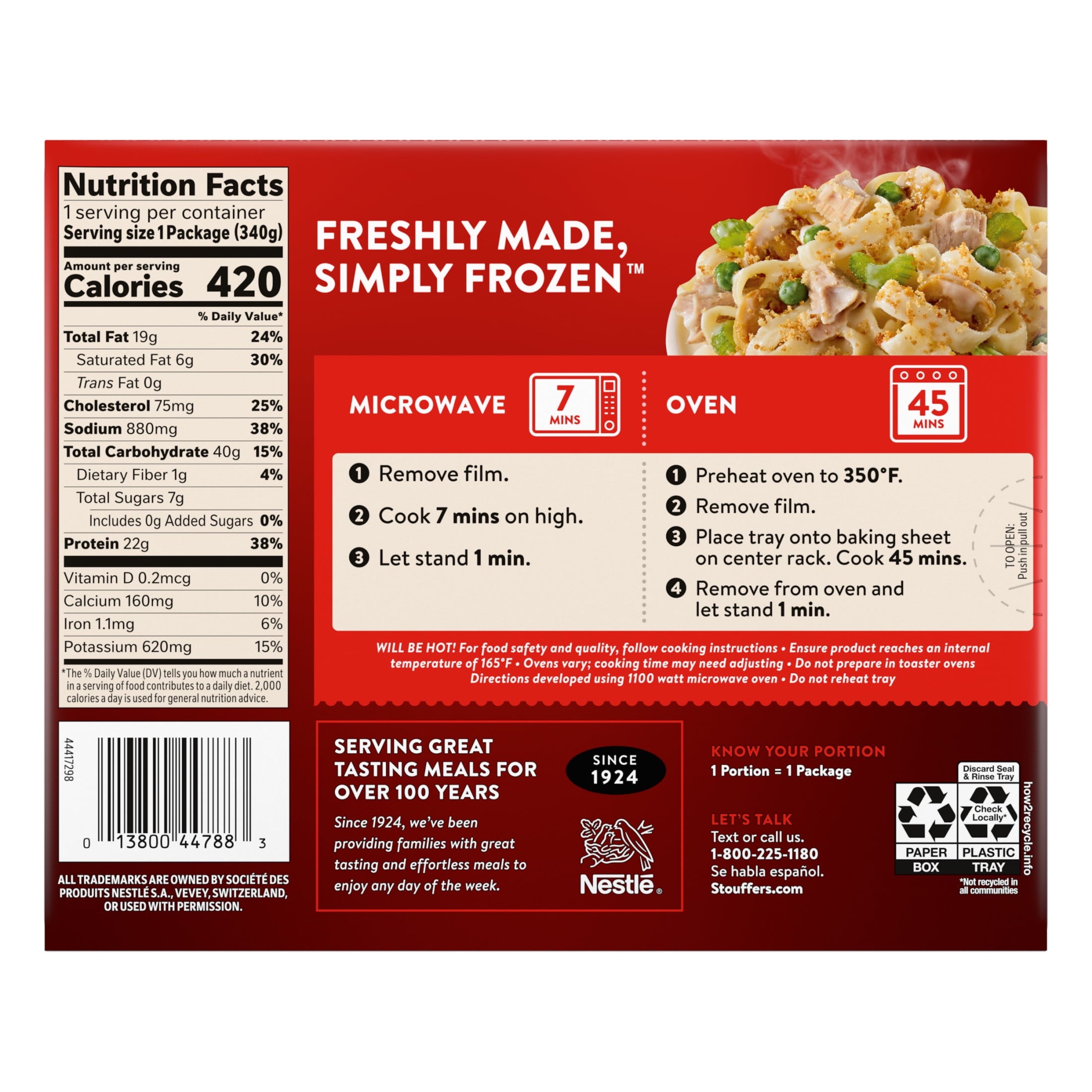 Stouffer's Tuna Noodle Casserole Frozen Meal 12 Oz