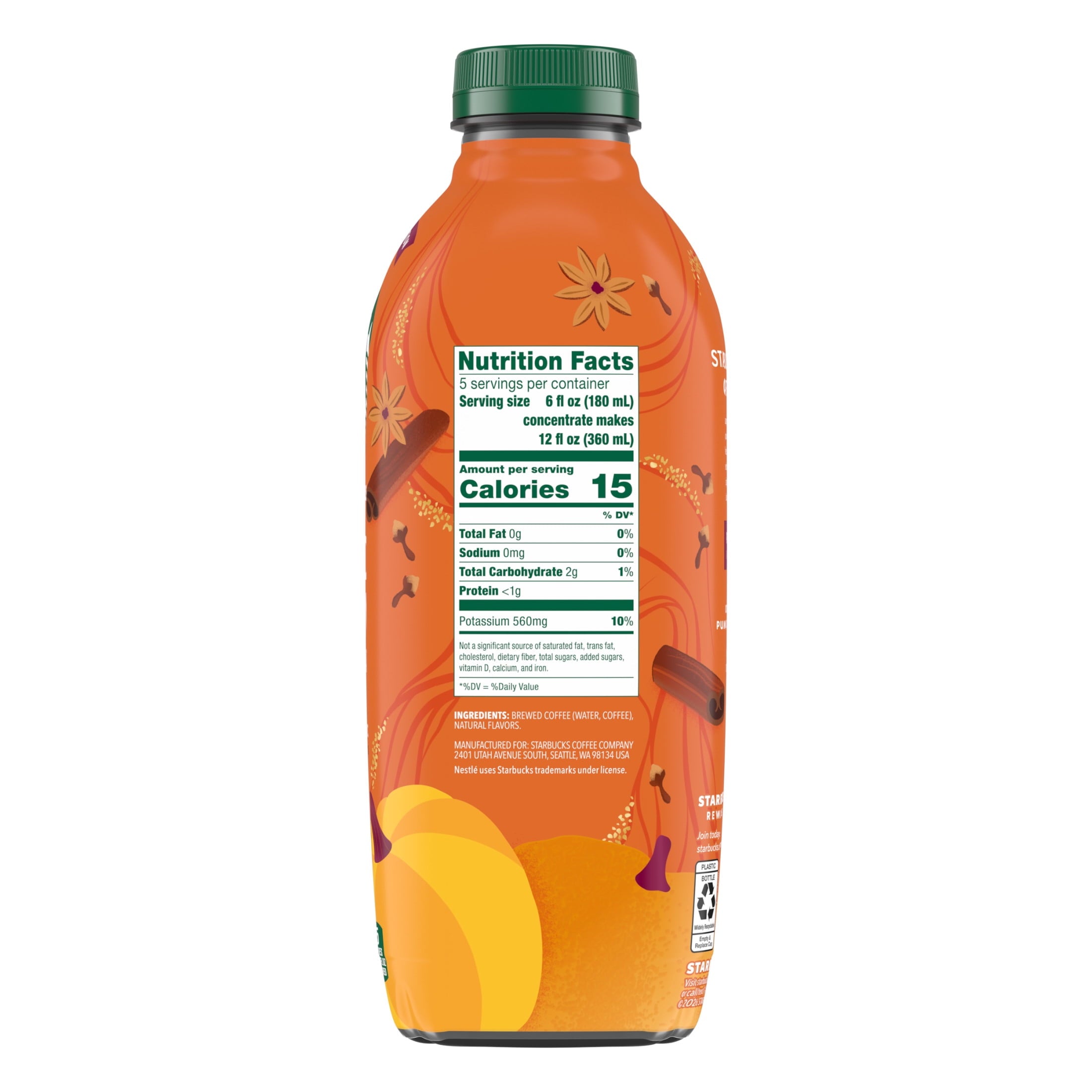 Starbucks Pumpkin Spice Naturally Caffeinated Medium Roast Cold Brew Coffee Concentrate 32 fl oz Bottle