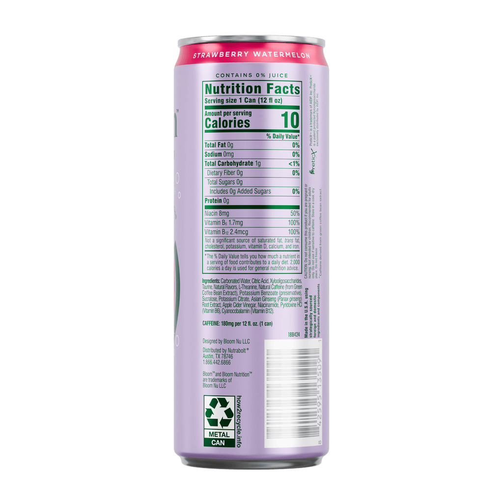 Bloom Nutrition Sparkling Energy Drink Strawberry Watermelon 12 fl oz Single Can