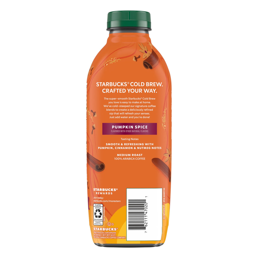 Starbucks Pumpkin Spice Naturally Caffeinated Medium Roast Cold Brew Coffee Concentrate 32 fl oz Bottle