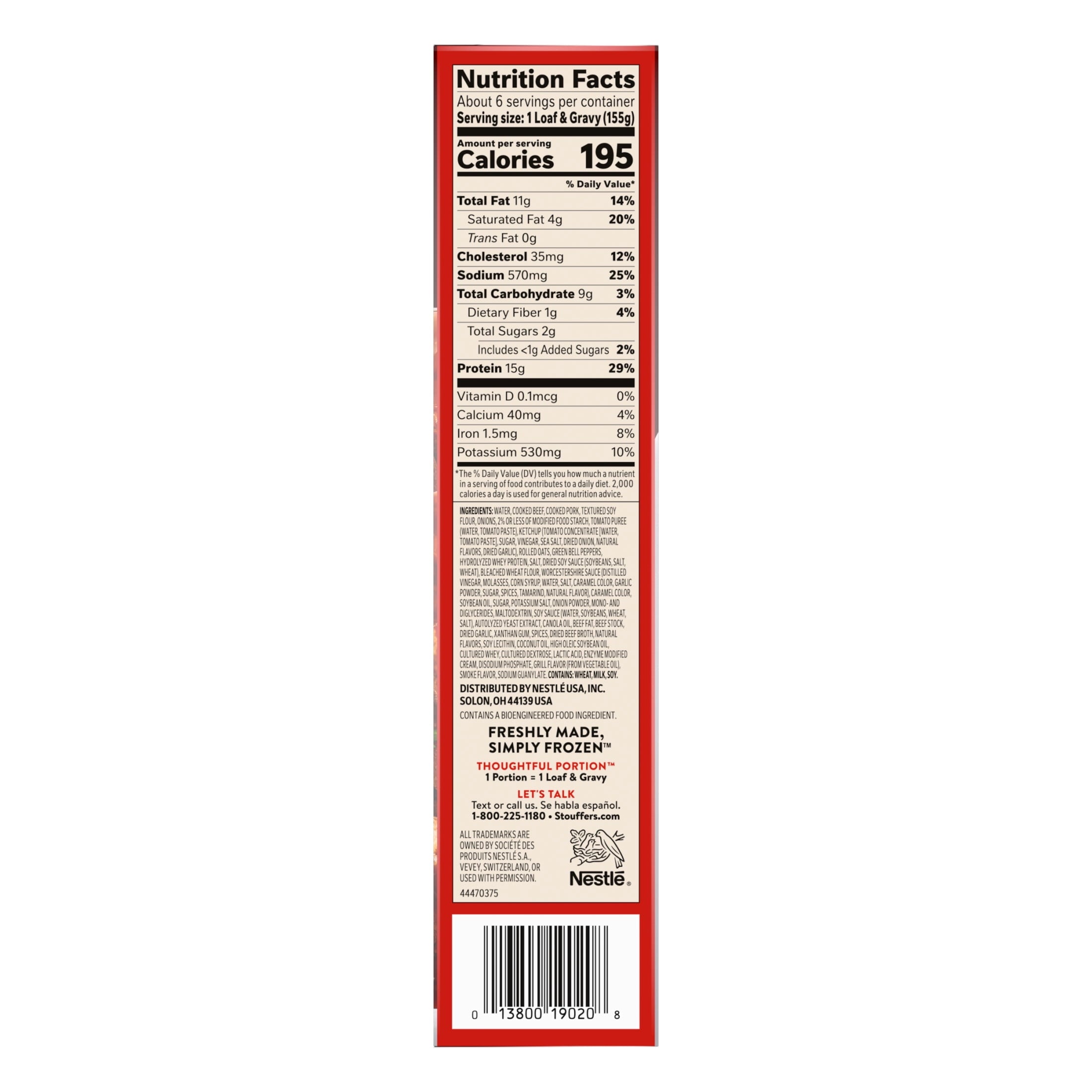 Stouffer's Meatloaf Frozen Family Size Meal 33 Oz