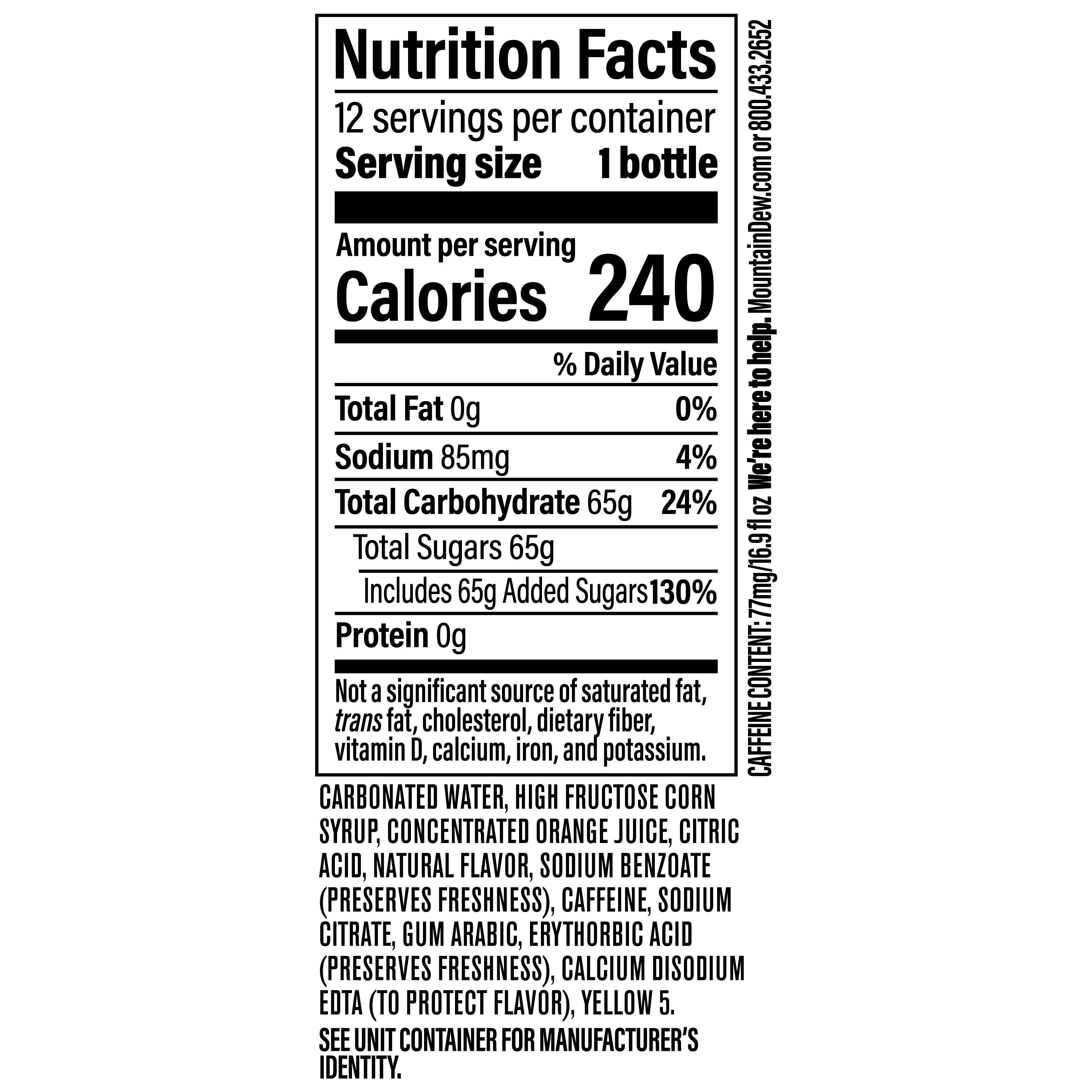 Mountain Dew Citrus Soda Pop Bottles 16.9 Fl Oz 12 Pack