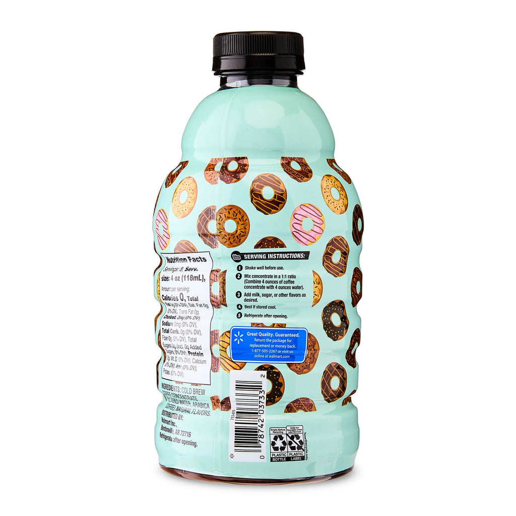 Great Value Donut Shop Naturally Caffeinated Medium Roast Cold Brew Coffee Concentrate 32 fl oz Bottle