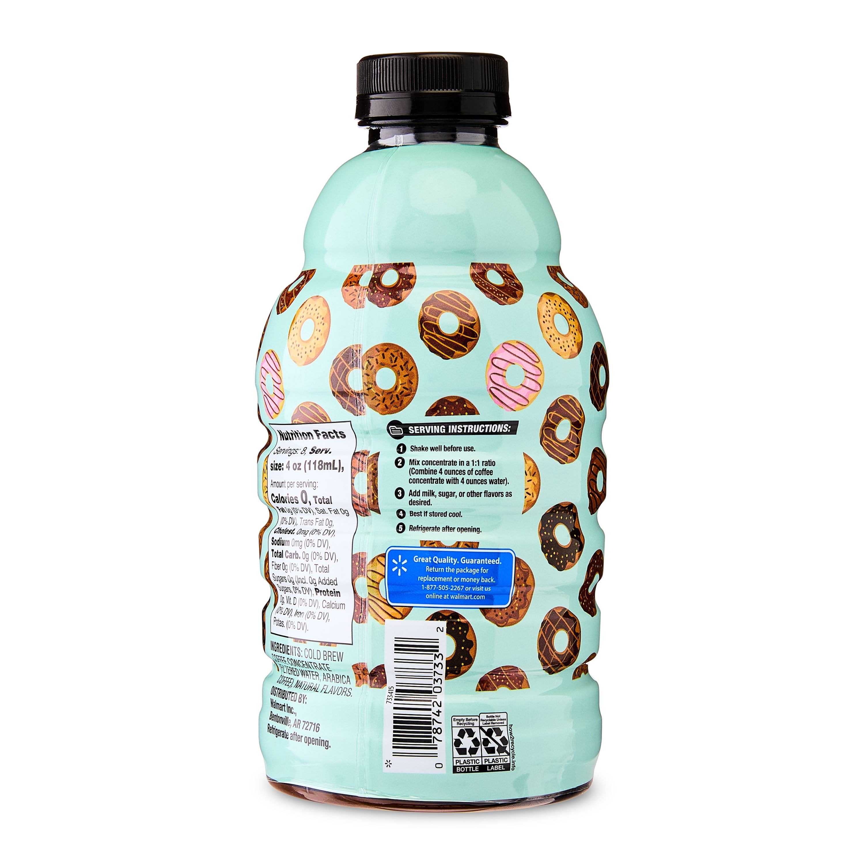 Great Value Donut Shop Naturally Caffeinated Medium Roast Cold Brew Coffee Concentrate 32 fl oz Bottle