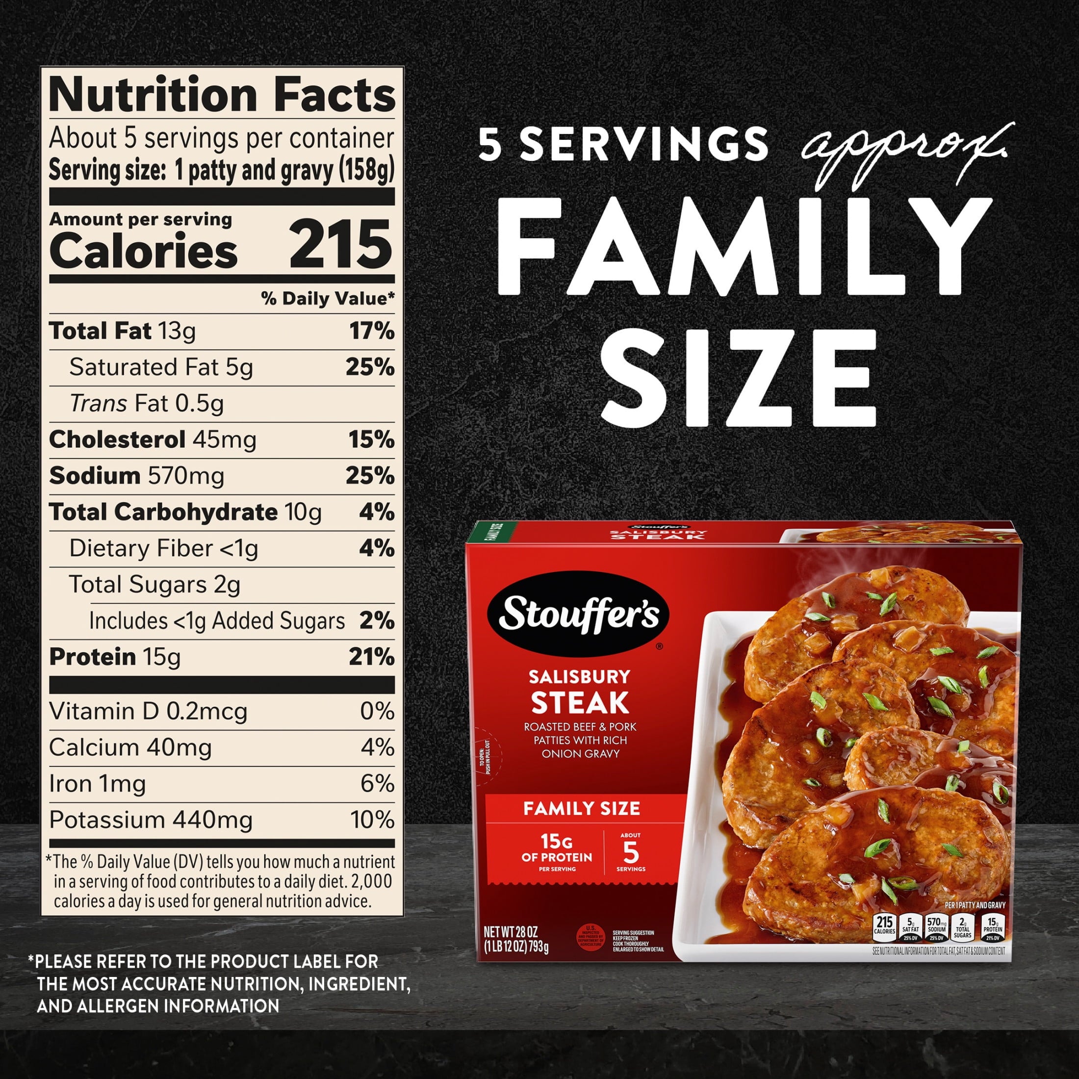 Stouffer's Salisbury Steak Family Size Frozen Dinner 28 Oz