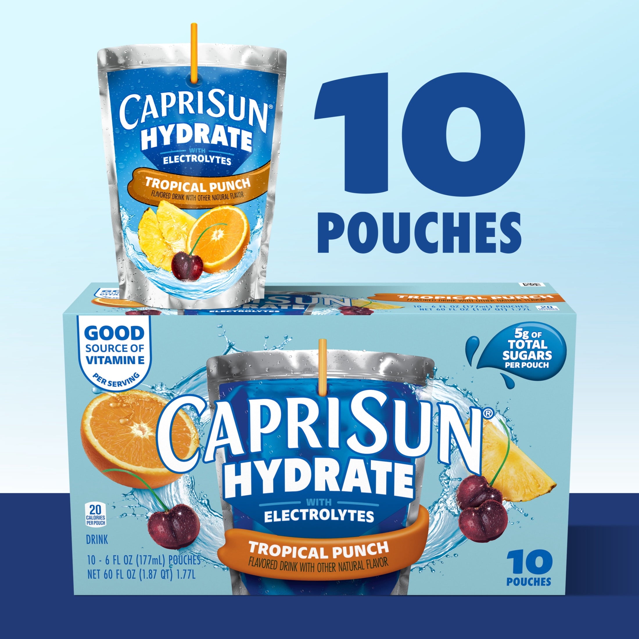 Capri Sun Hydrate with Electrolytes Tropical Punch Flavored Drink 6 fl oz Pouches 10 Count
