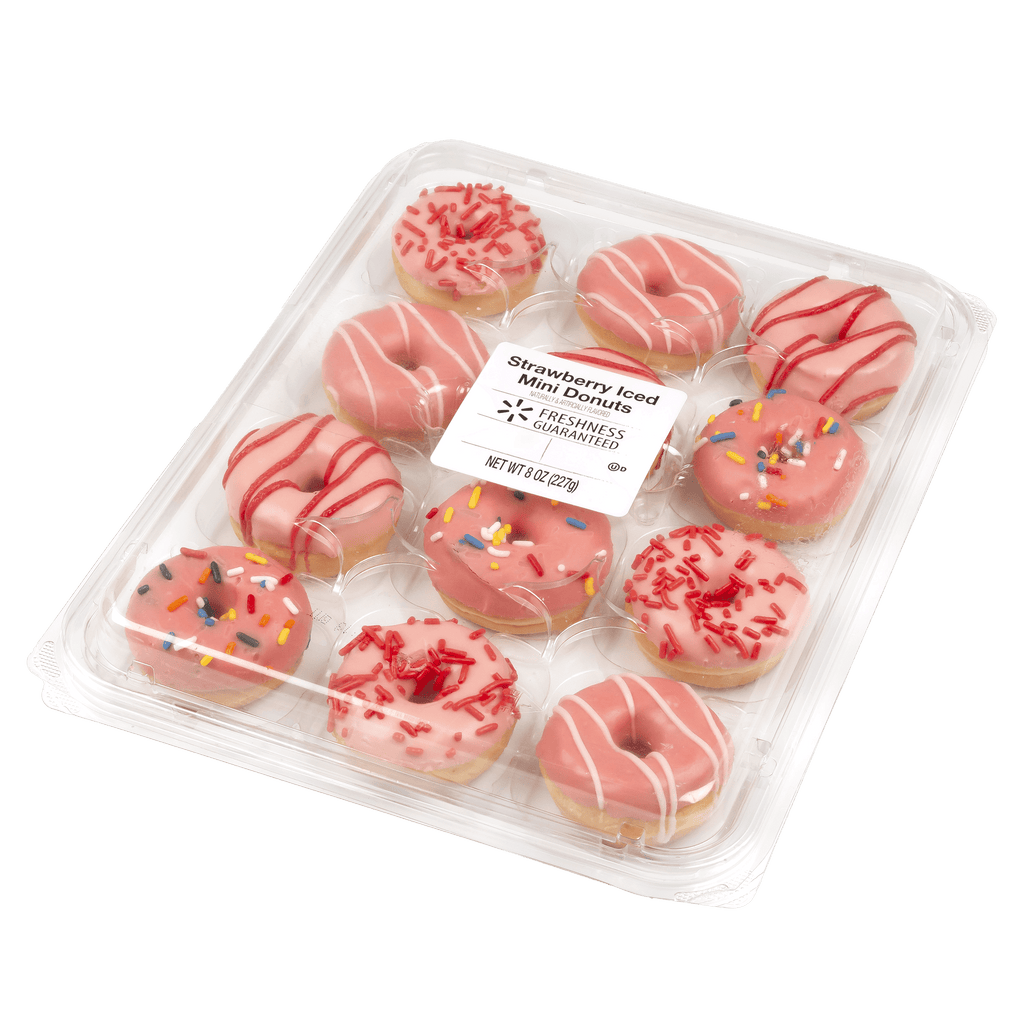 Strawberry Iced Mini Donuts 8 Oz 12 Count Freshness Guaranteed