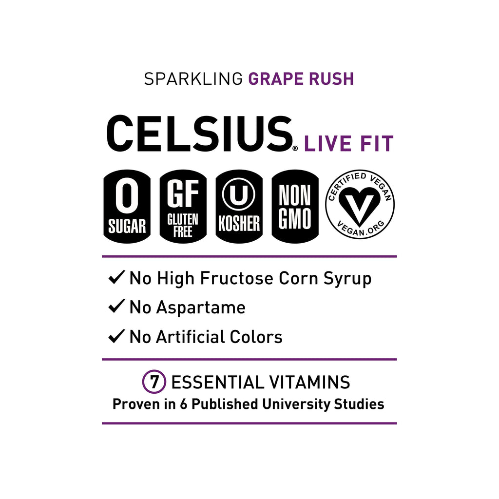 CELSIUS Sparkling Grape Rush Functional Energy Drink 12 fl oz Single Can