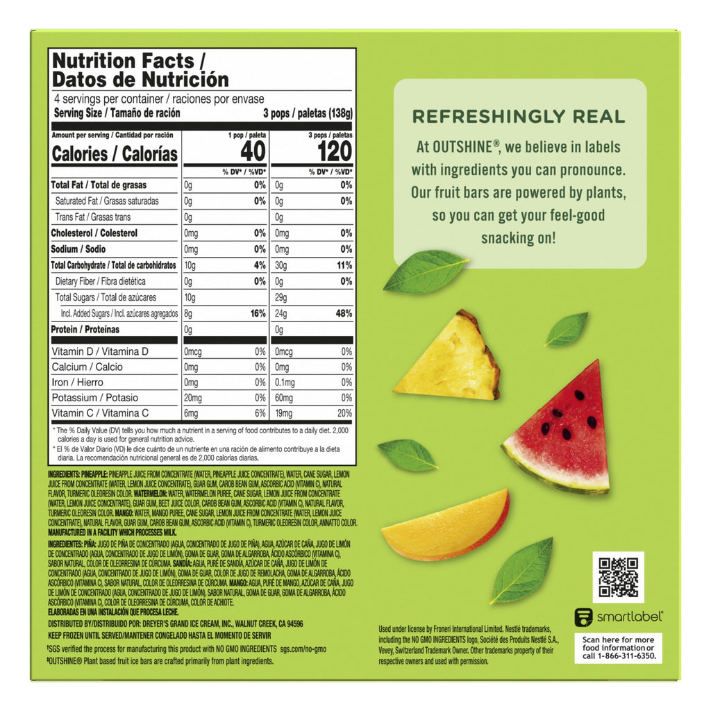 Outshine Pineapple Watermelon Mango Mini Fruit Pops 12 Count 18 Fl Oz