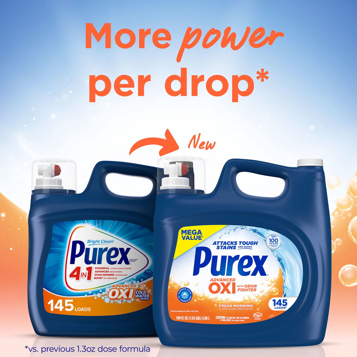 Purex Advanced Oxi + Odor Fighter Liquid Laundry Detergent Fresh Morning 199 fl oz 145 Loads