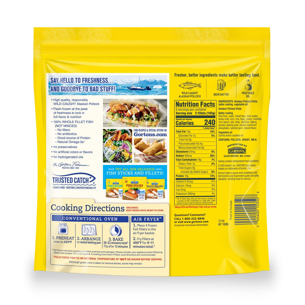 Gorton's Beer Battered Fish Fillets Wild Caught Pollock 18.2 Oz Frozen 10 Count