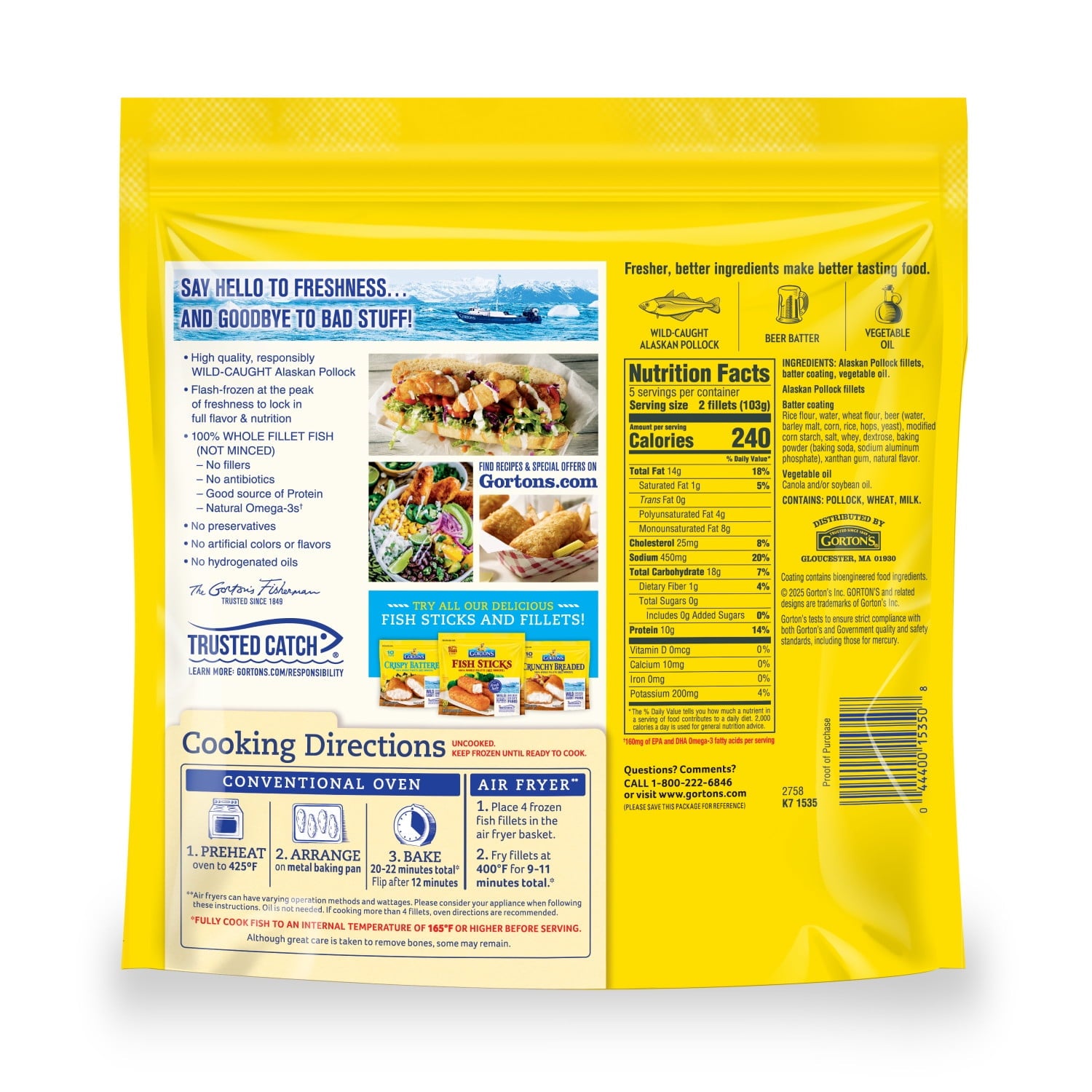 Gorton's Beer Battered Fish Fillets Wild Caught Pollock 18.2 Oz Frozen 10 Count