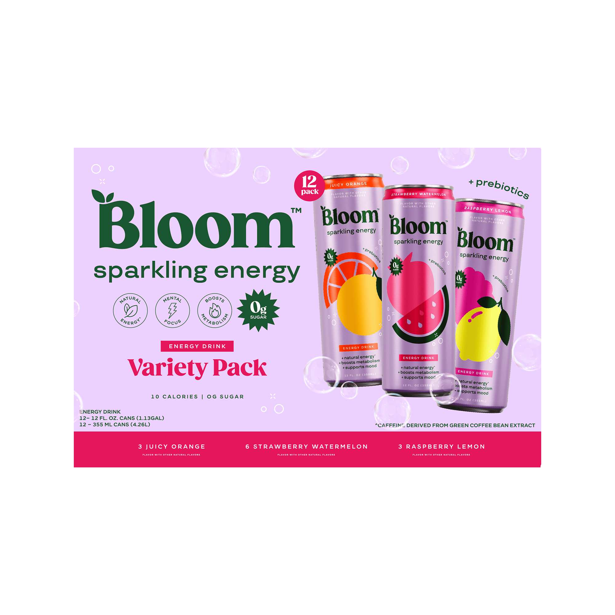 Bloom Nutrition Sparkling Energy Drink Variety Pack 12 fl oz Cans 12 Pack