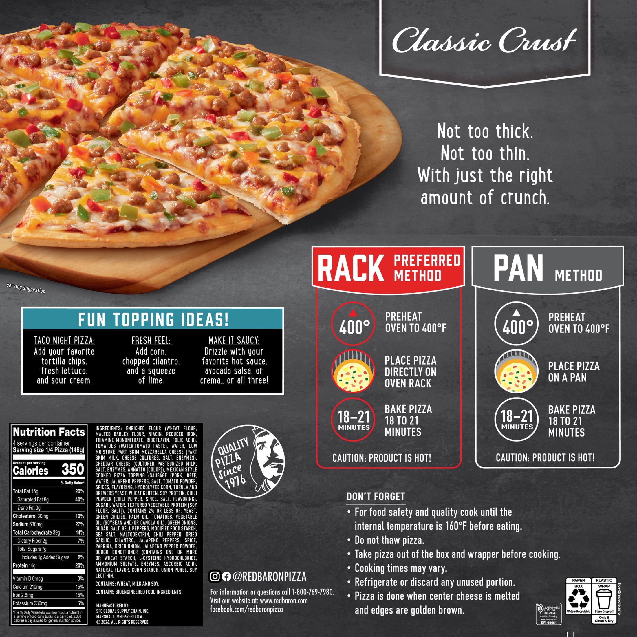 Red Baron Mexican Style Classic Crust Frozen Pizza 20.53 Oz
