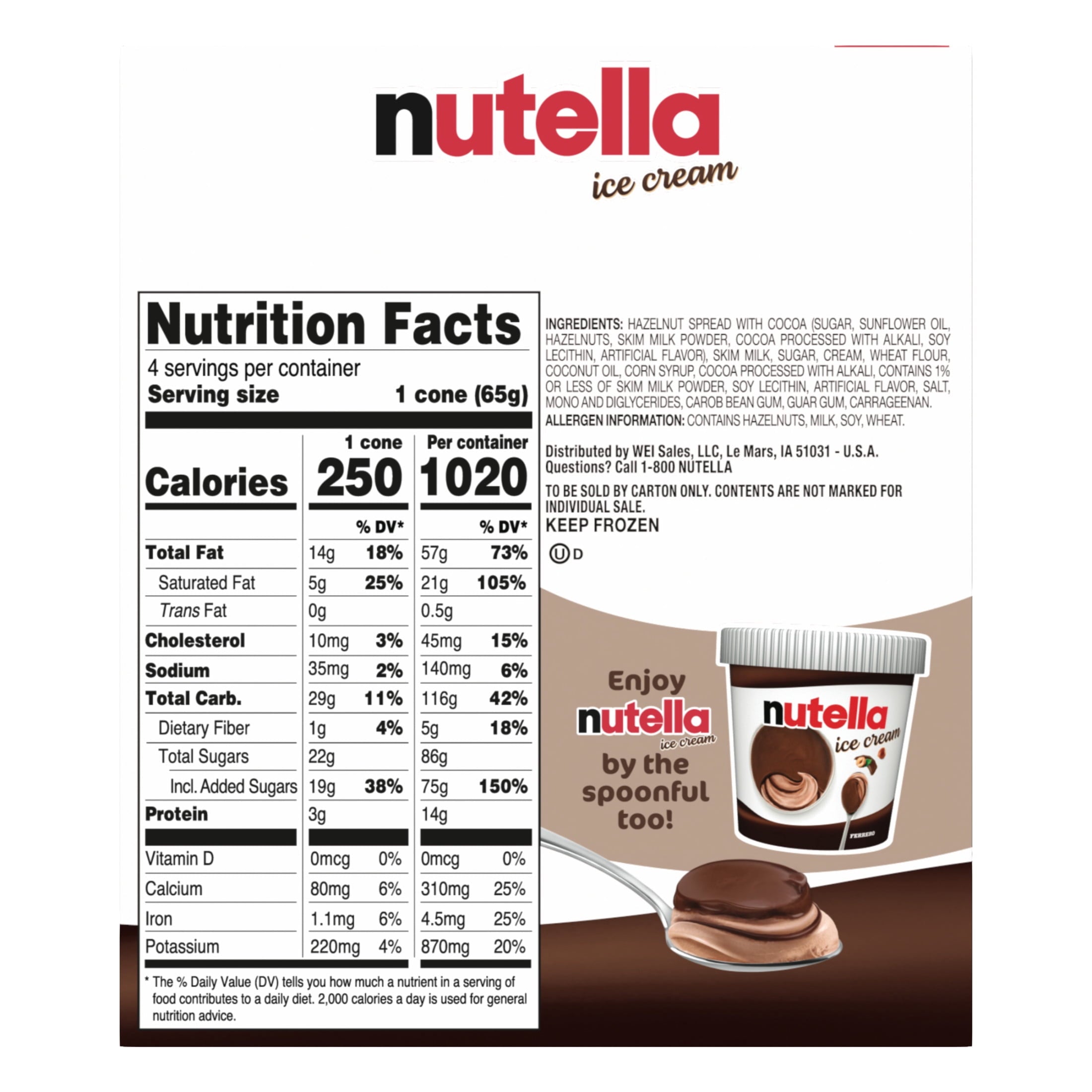 Nutella Hazelnut Flavored Ice Cream Cones 4 Count 12.2 Fl Oz