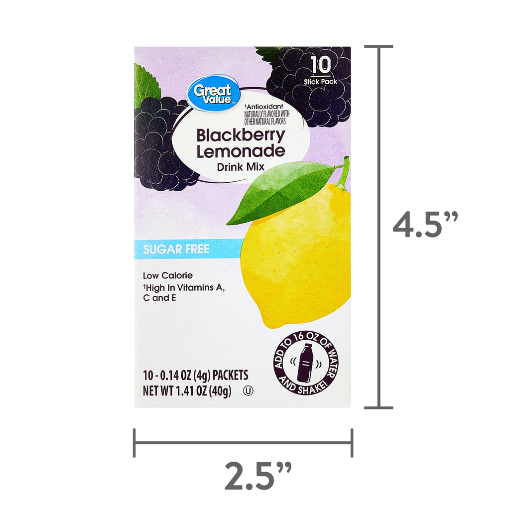 Great Value Sugar-Free Antioxidant Blackberry Lemonade Liquid Drink Mix 1.41 oz 10 Count