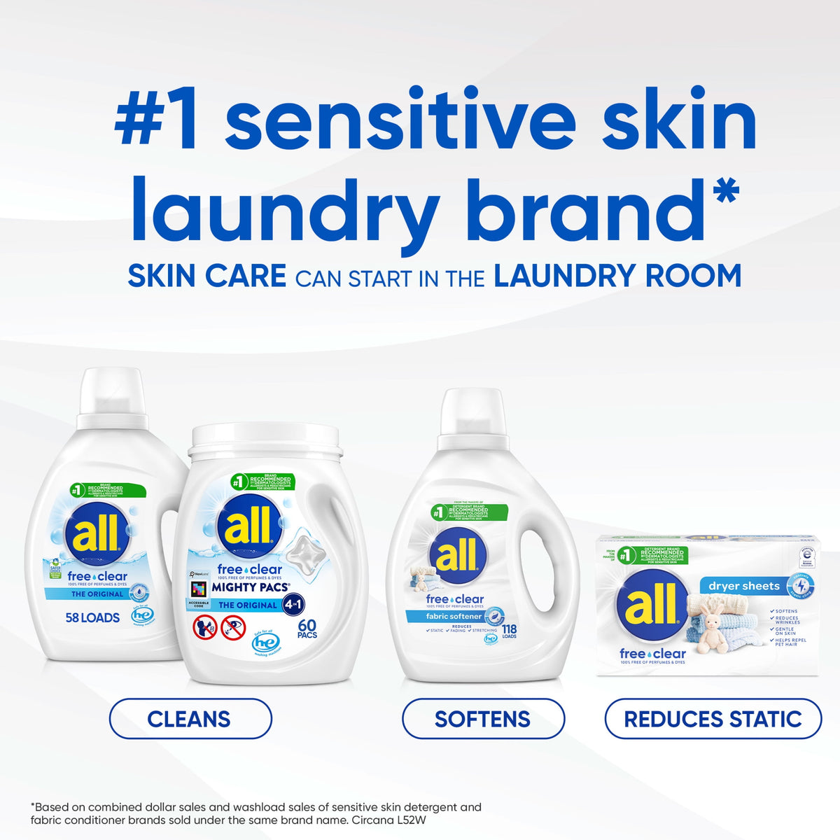all free clear Fabric Softening Dryer Sheets Unscented 80 Count