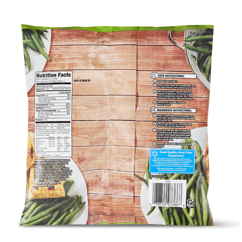 Great Value Fully Cooked Grilled Chicken Breast Frozen 22 Oz