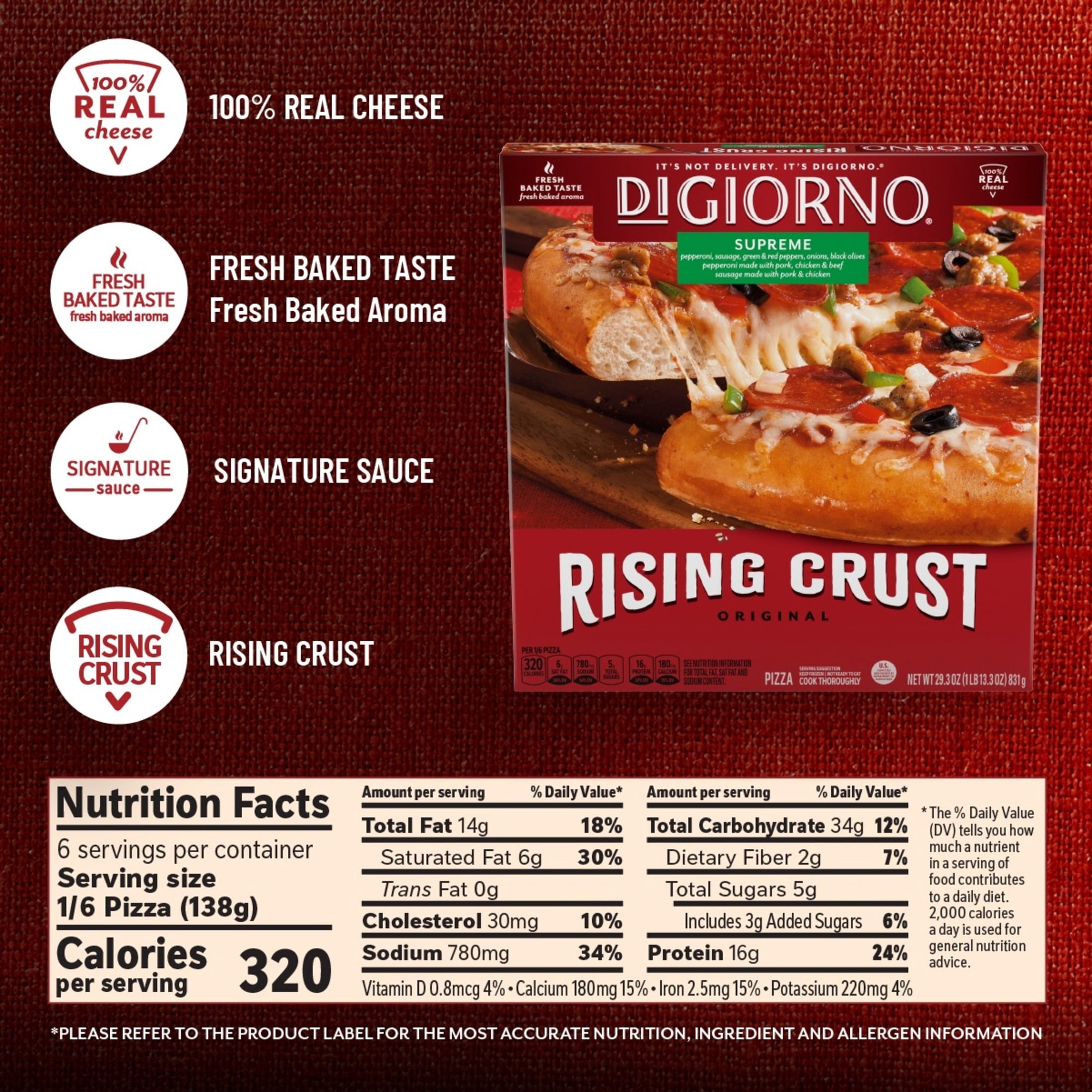 DiGiorno Supreme Rising Crust Frozen Pizza 29.3 Oz