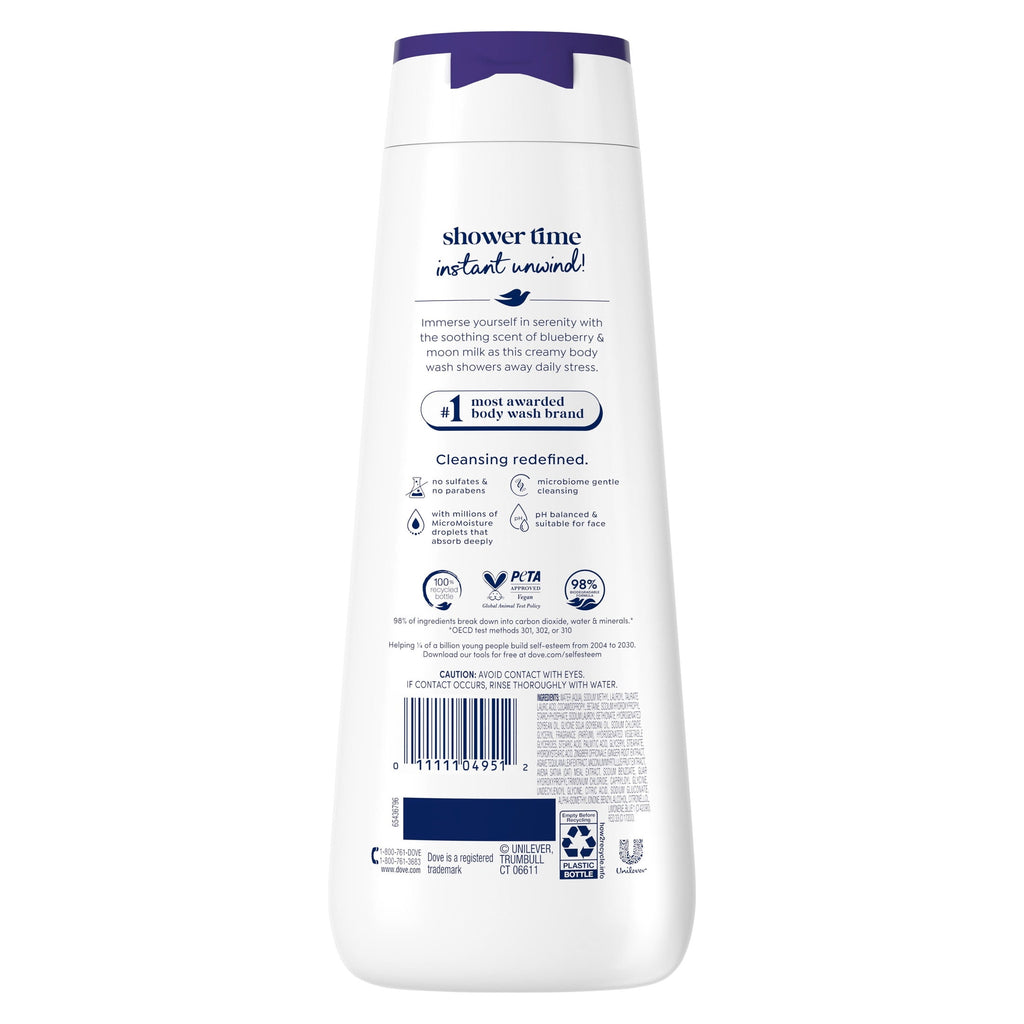Dove Unwind Body Wash Blueberry & Moon Milk Moisturizing Cleanser 20 fl oz