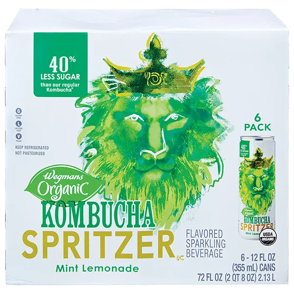 Wegmans Organic Mint Lemonade Kombucha Spritzer, 6 Pack 72 fl. oz.