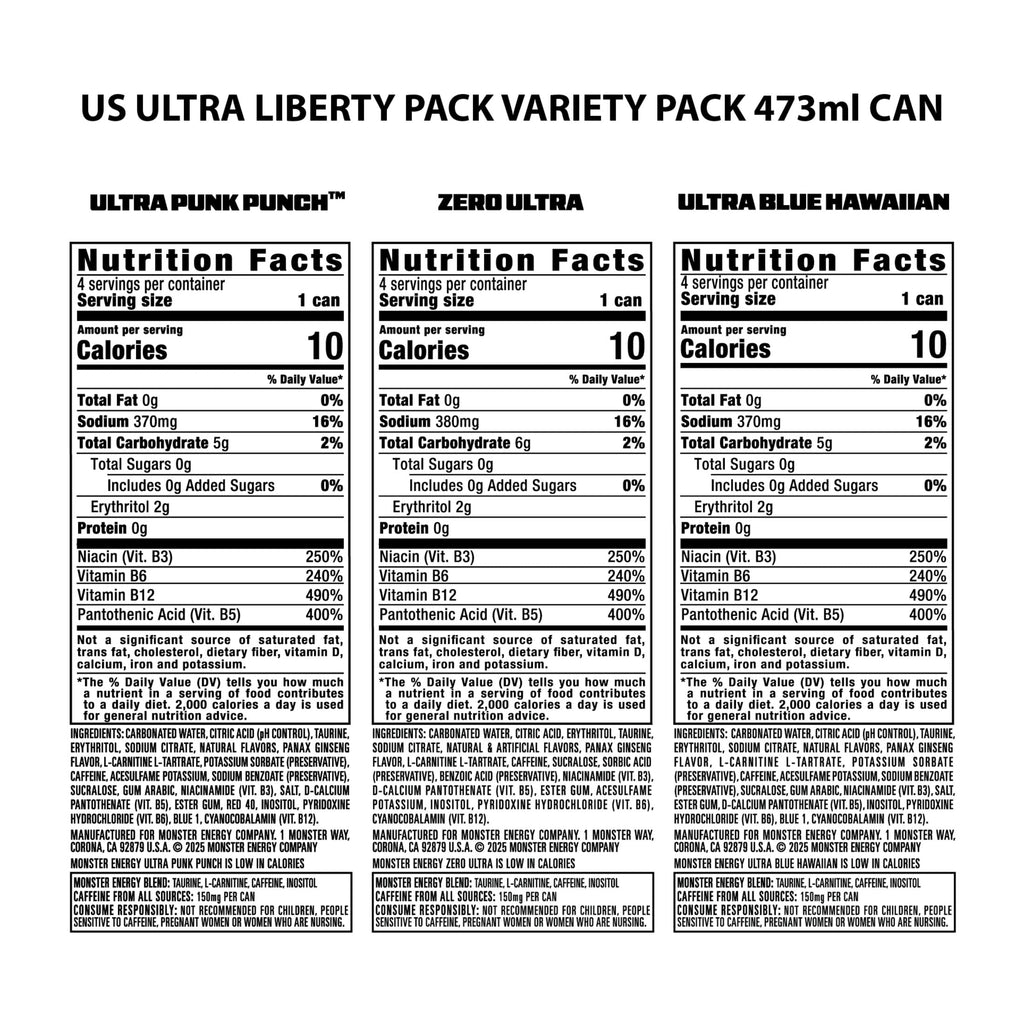 Monster Energy Ultra Variety Pack Sugar Free Energy Drink 16 fl oz 12 Pack Cans