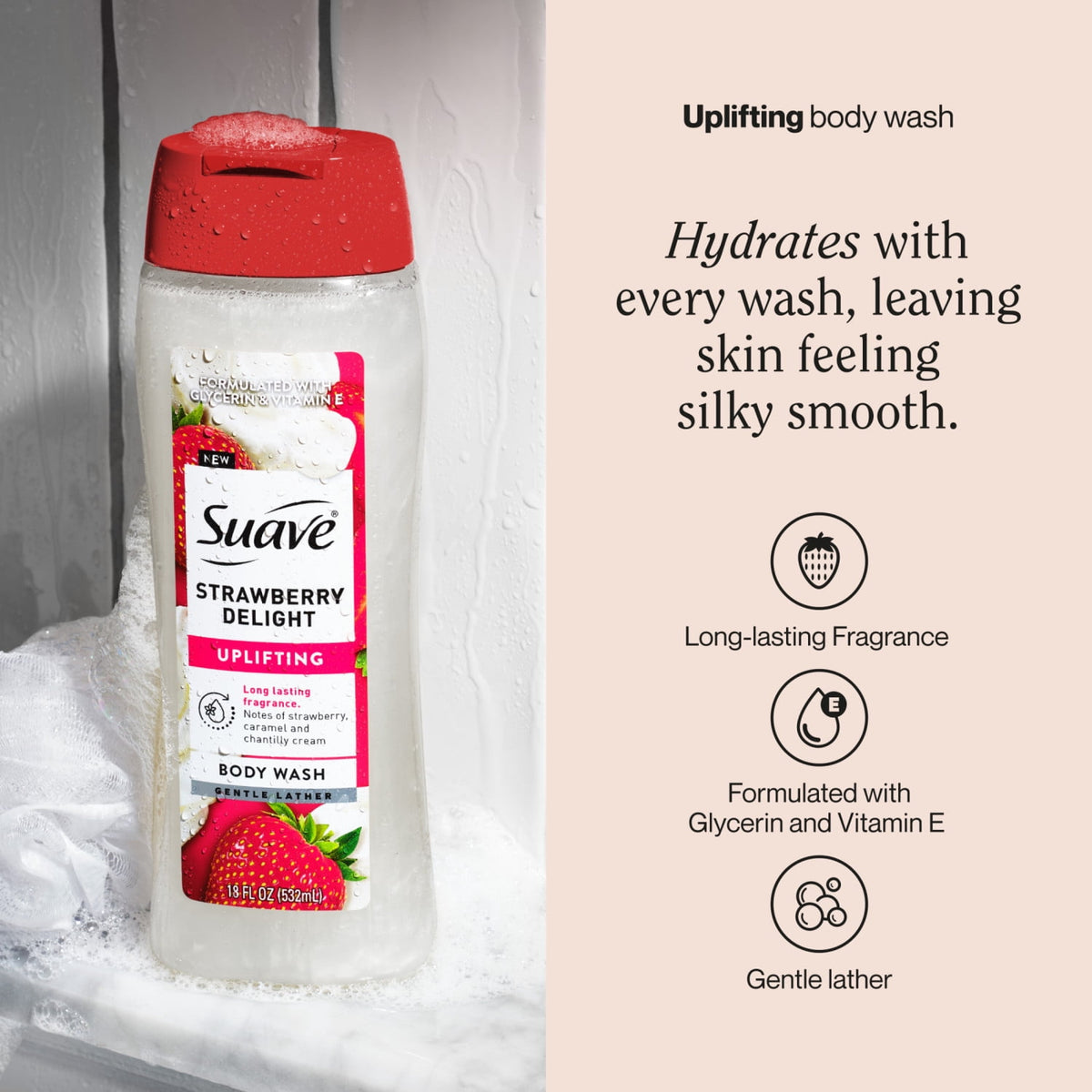 Suave Strawberry Delight Uplifting Body Wash with Glycerin & Vitamin E 18 fl oz