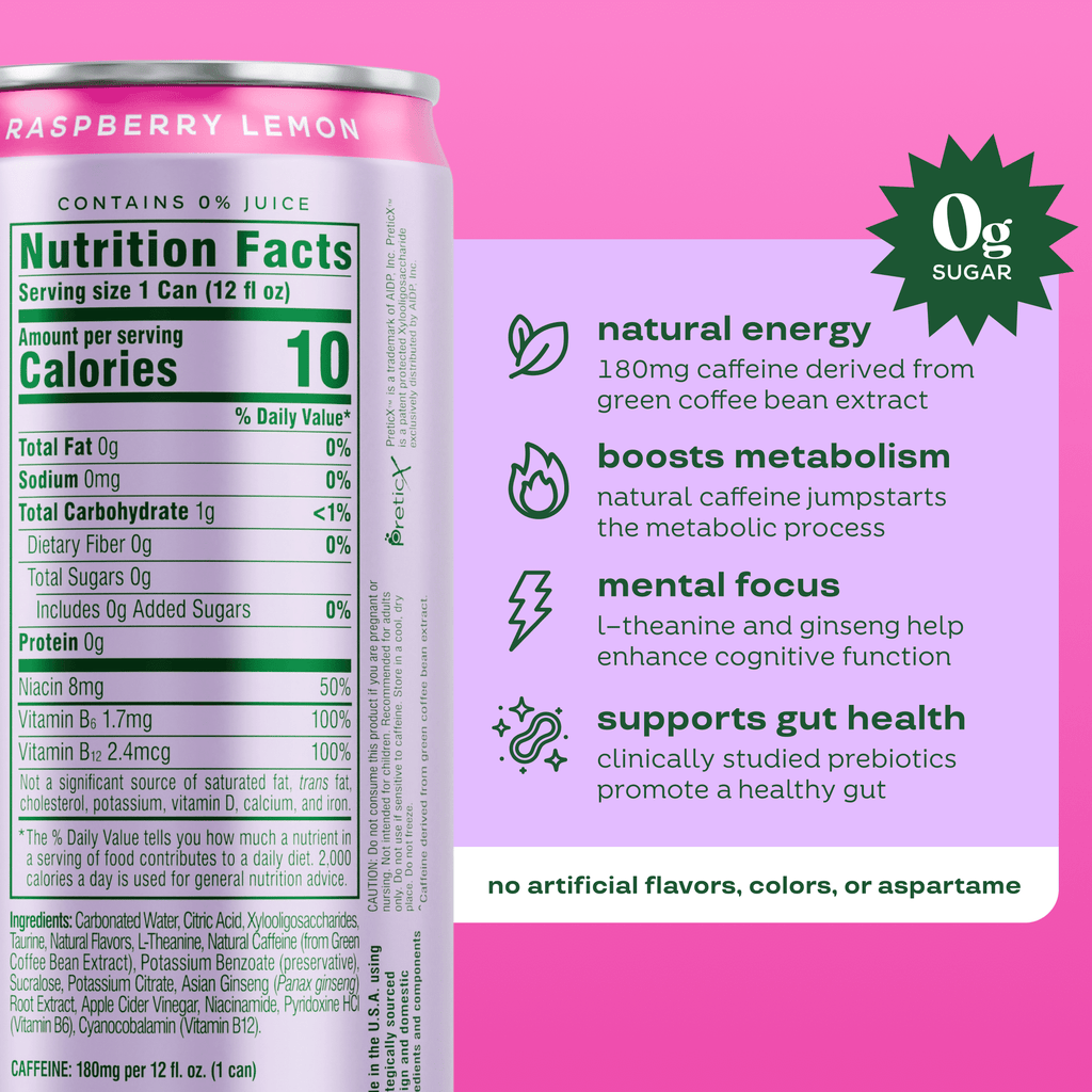 Bloom Nutrition Sparkling Energy Raspberry Lemon Energy Drink 12 fl oz Single Can