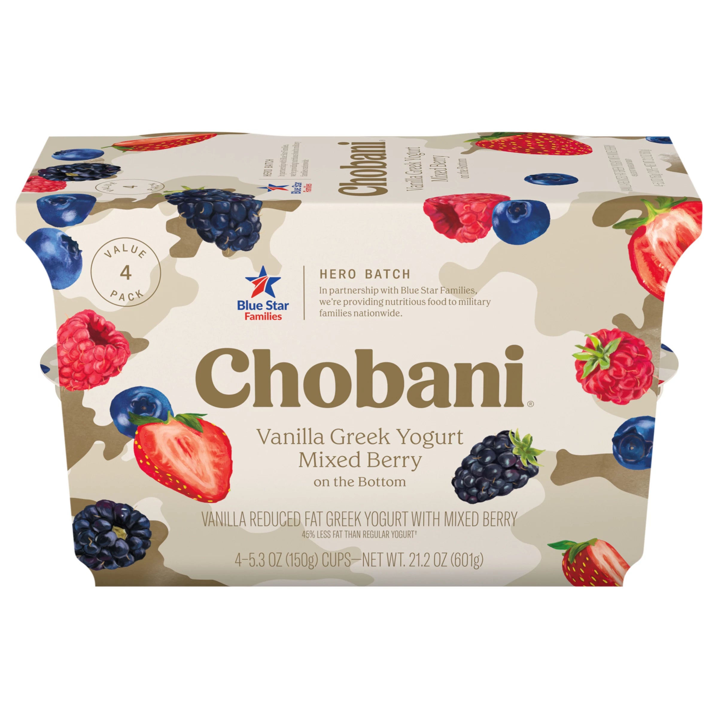 Chobani Low-Fat Mixed Berry on the Bottom Greek Yogurt Value 4 Pack Mixed Berry on the Bottom Vanilla Greek Yogurt
