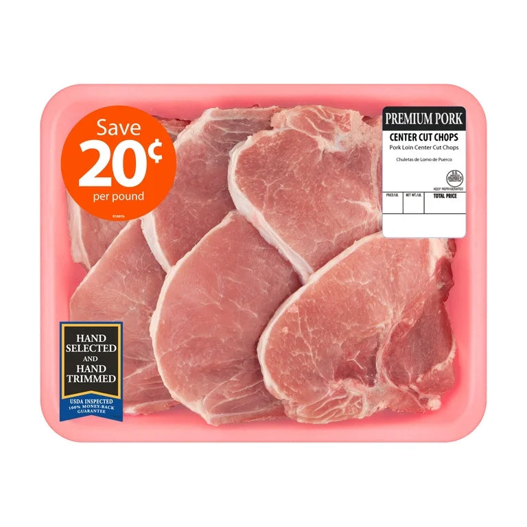 Pork Center Cut Loin Chops, Bone-In, 6 count, 3.31 - 4.47 lb Tray
