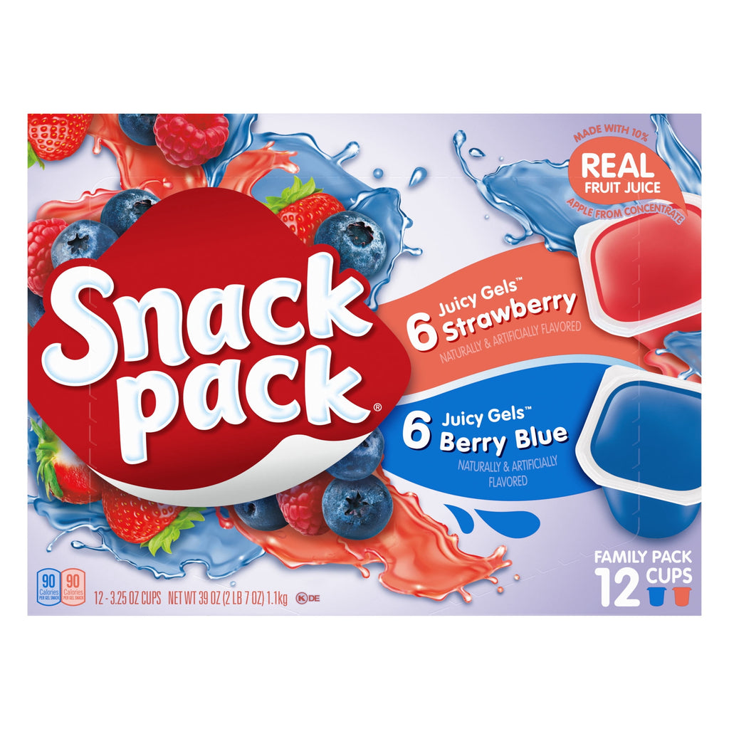 Strawberry and Berry Blue Flavored Juicy Gels 3.25 Oz 12 Count Snack Pack