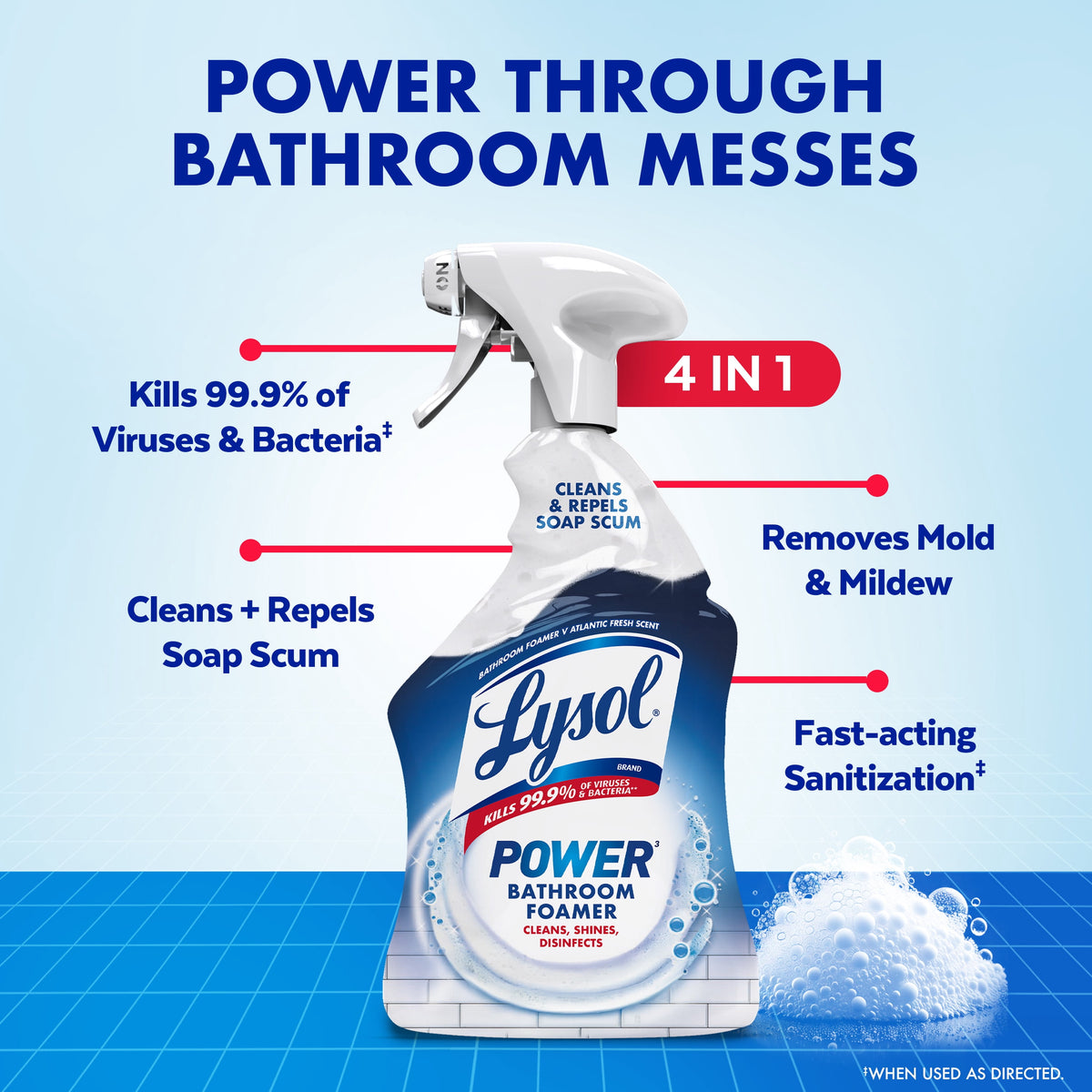 Lysol Power Foaming Bathroom Cleaner Disinfectant Spray Island Breeze 32 fl oz
