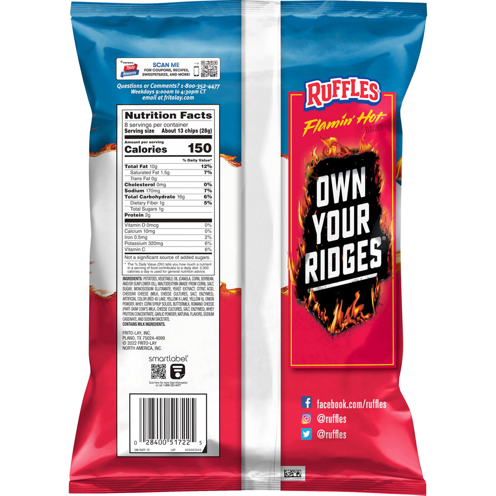 Flamin' Hot Flavored Potato Chips 8 Oz Ruffles