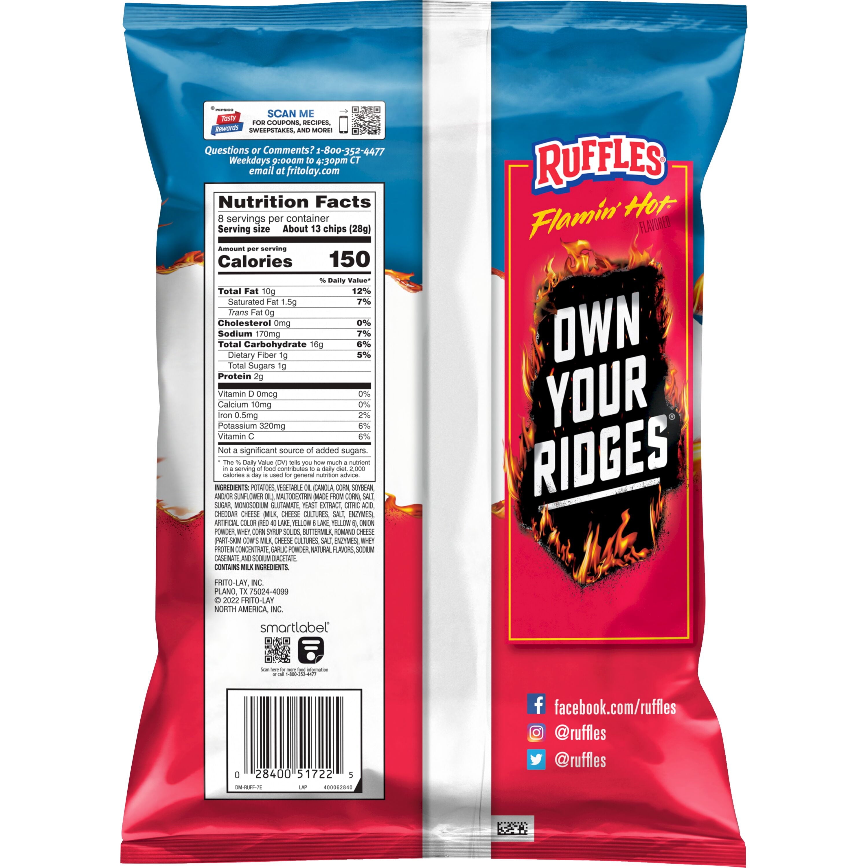 Flamin' Hot Flavored Potato Chips 8 Oz Ruffles