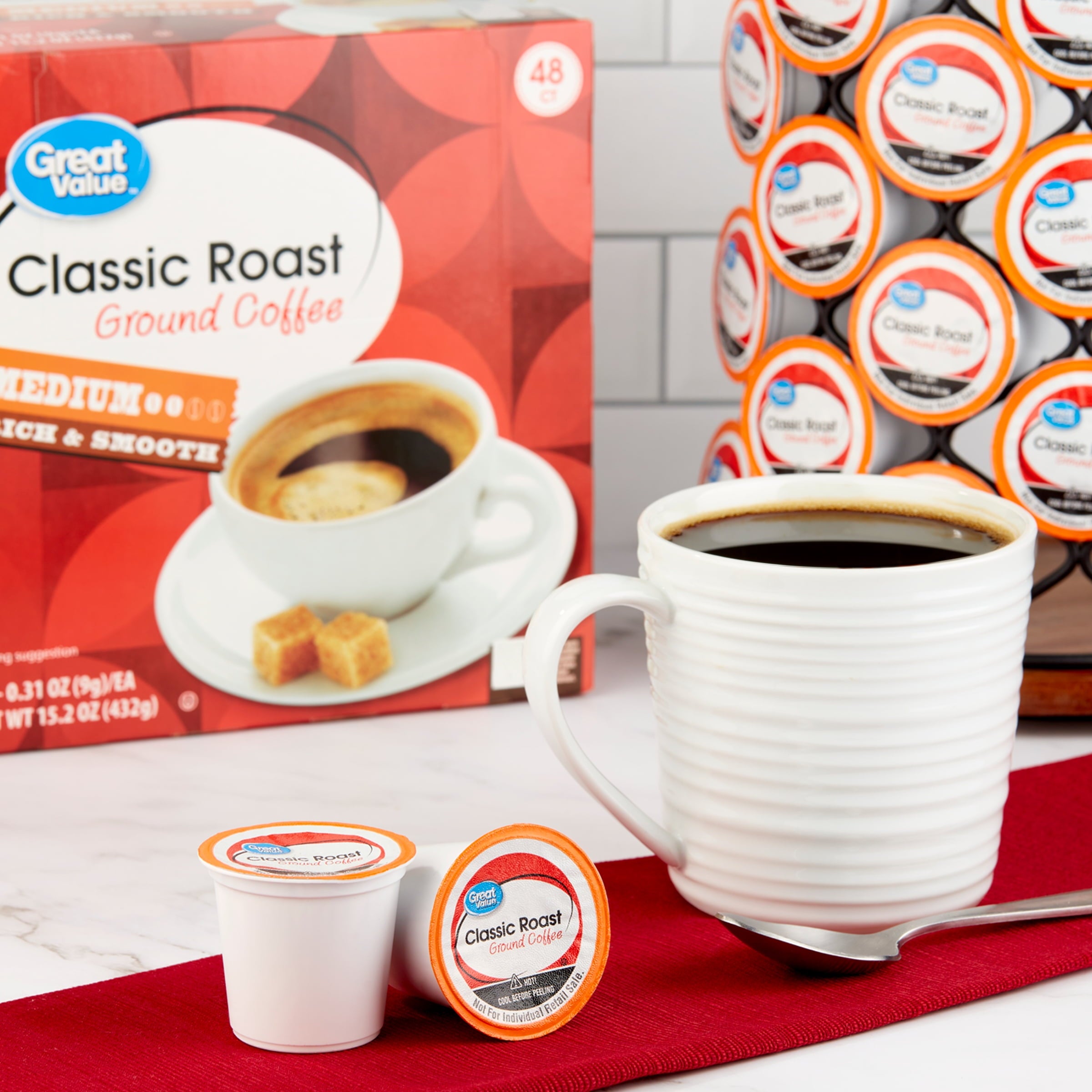 Great Value Classic Roast Medium Roast Ground Coffee Pods 48 Count