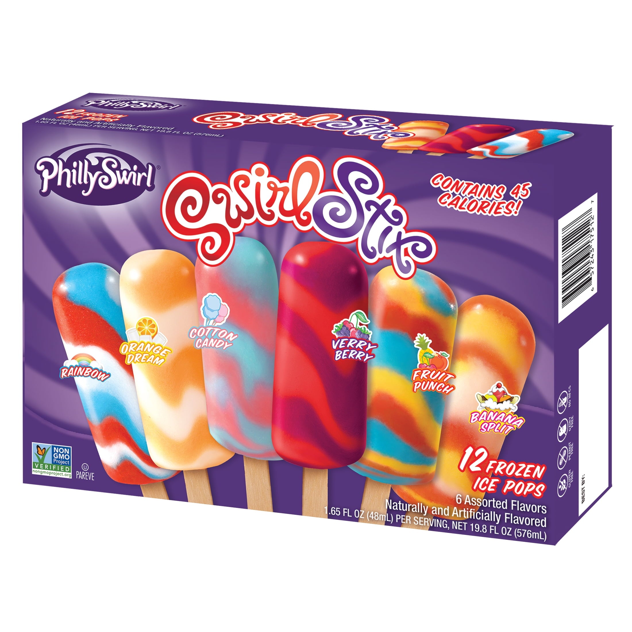 PhillySwirl SwirlStix Assorted Flavors Ice Pops 12 Count 19.8 Fl Oz