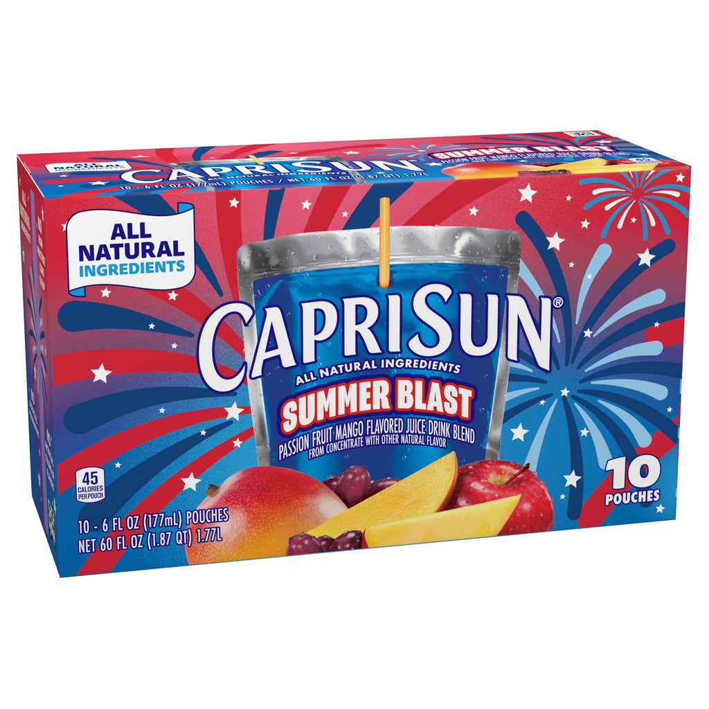 Capri Sun Summer Blast Passion Fruit Mango Flavored Juice Drink Blend 10 Count 6 fl oz Pouches